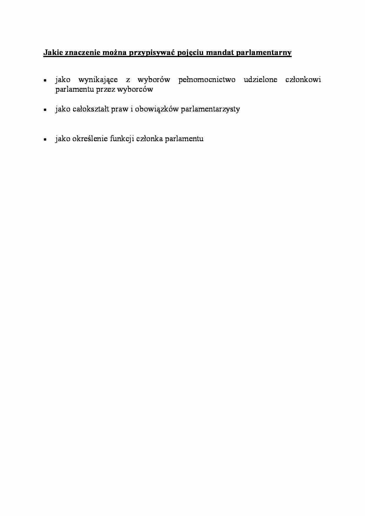  Pojęcie mandatu parlamentarnego-opracowanie - strona 1