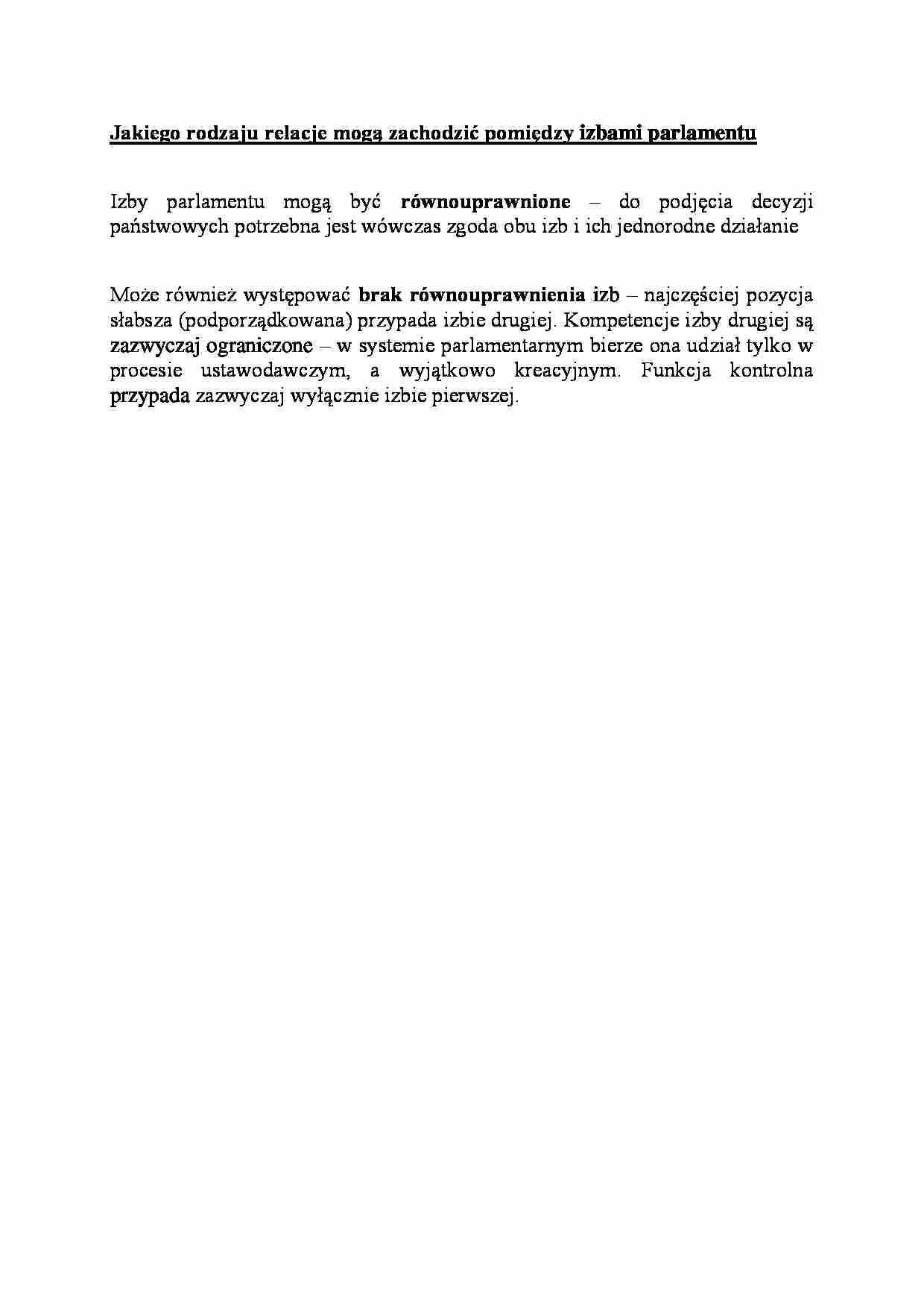 Relacje zachodzące pomiędzy izbami parlamentu-opracowanie - strona 1