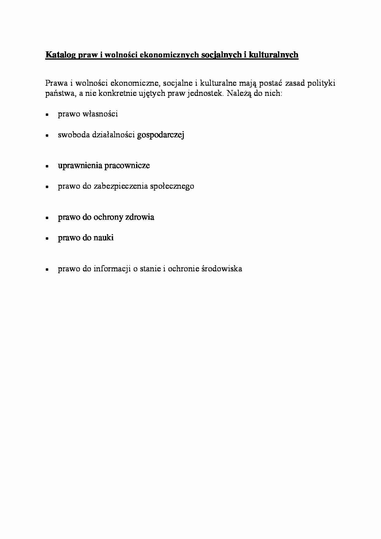 Katalog praw i wolności ekonomicznych, socjalnych i kulturalnych-opracowanie - strona 1