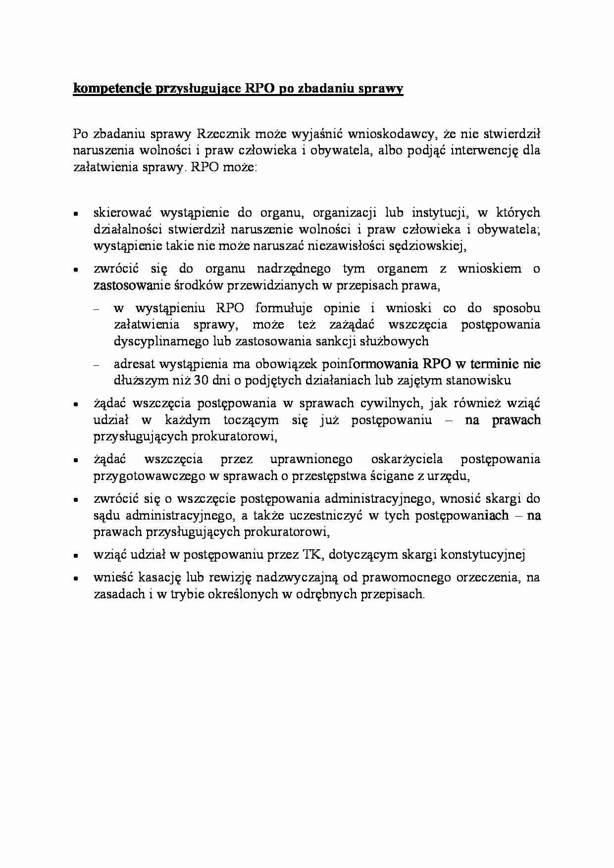 Kompetencje RPO po zbadaniu sprawy-opracowanie - strona 1