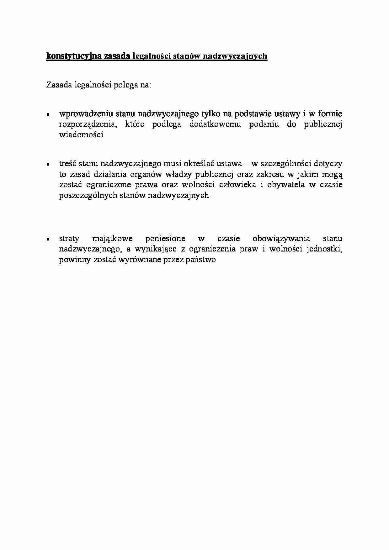 Konstytucyjna zasada legalności stanów nadzwyczajnych-opracowanie - strona 1
