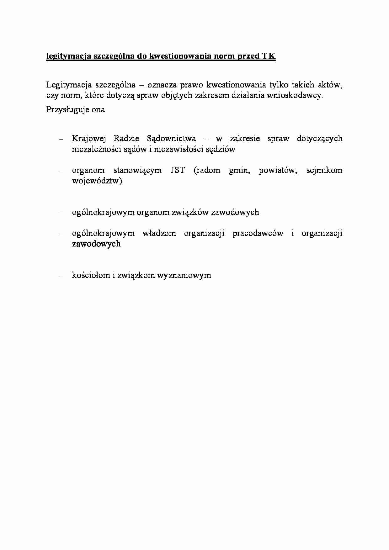 legitymacja szczególna do kwestionowania norm przed TK - omówienie - strona 1