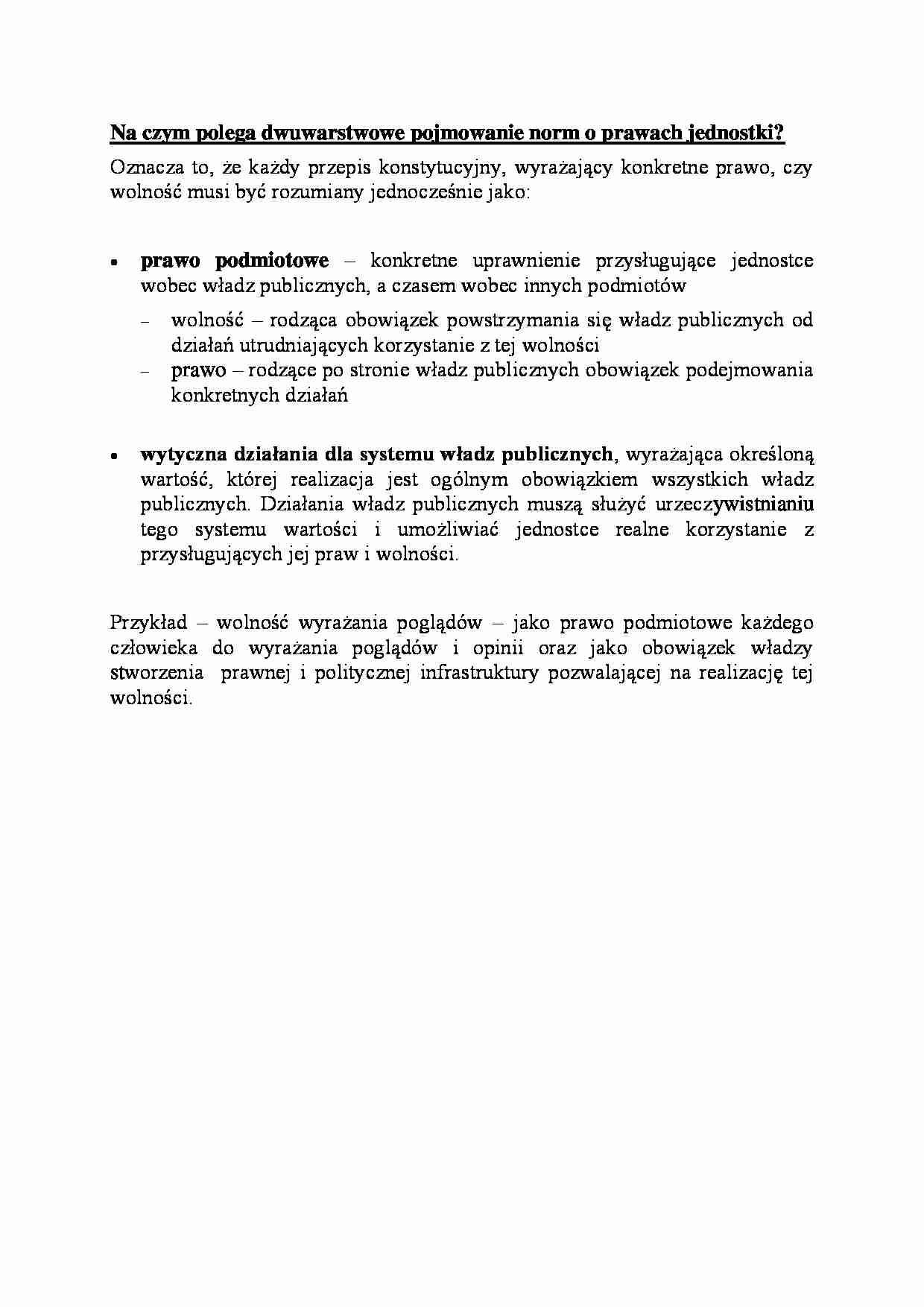 Dwuwarstwowe pojmowanie norm o prawach jednostki - omówienie - strona 1