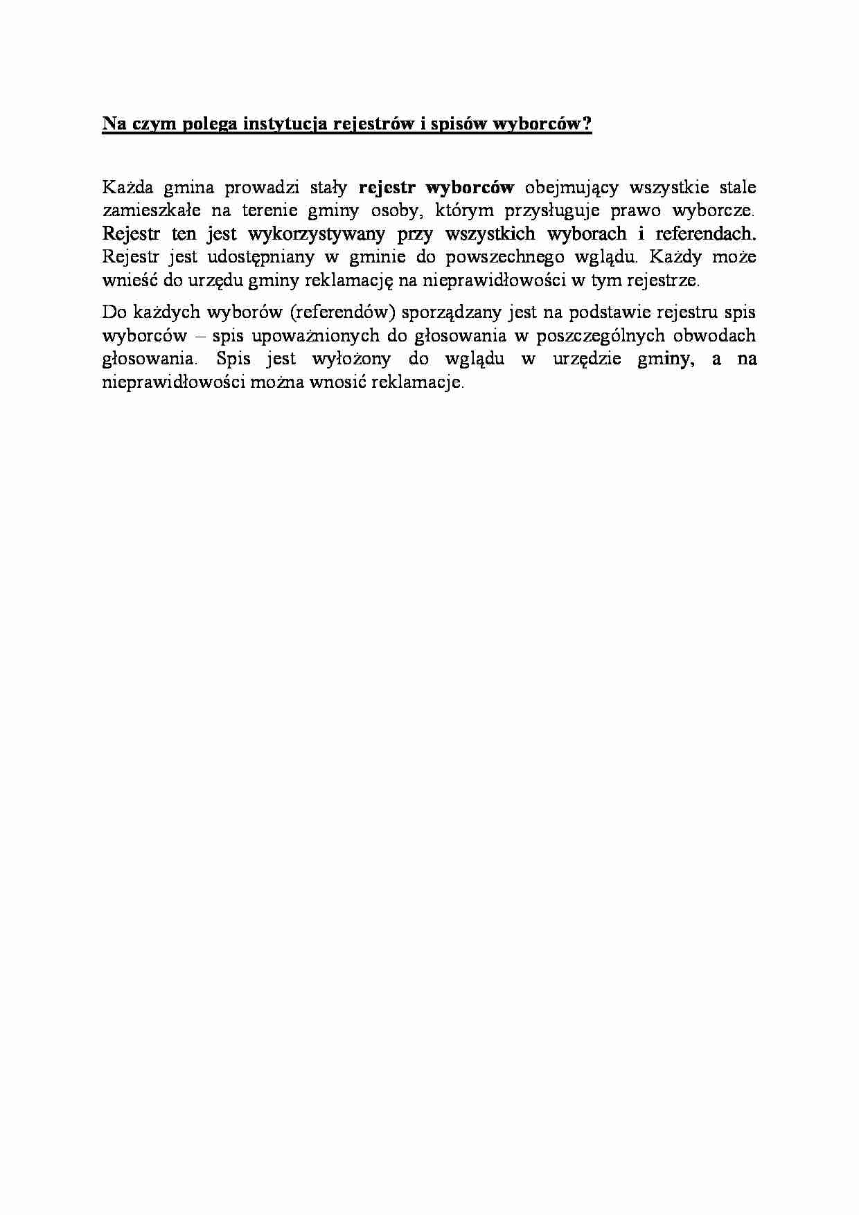 Instytucja rejestrów i spisów wyborców - omówienie - strona 1