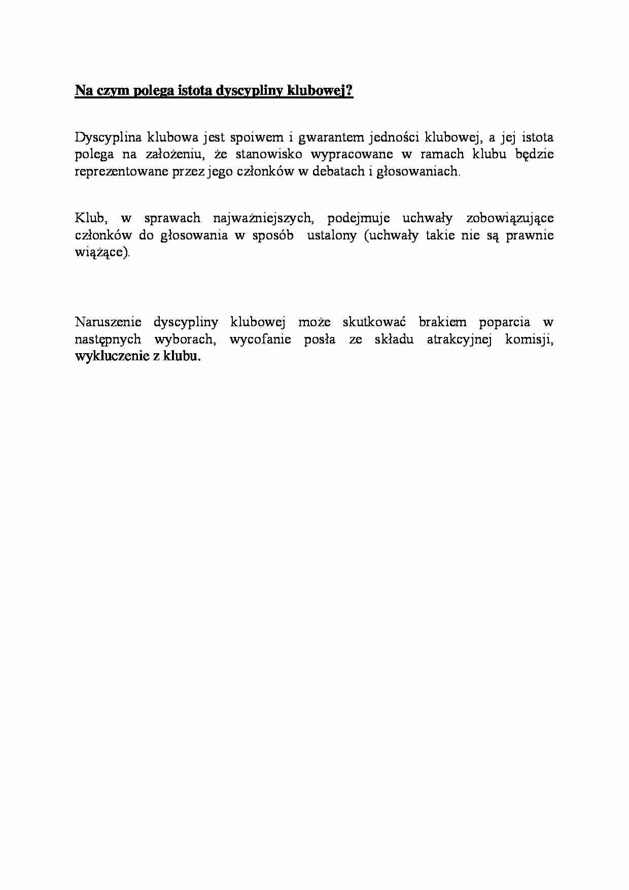 Istota dyscypliny klubowej - omówienie - strona 1