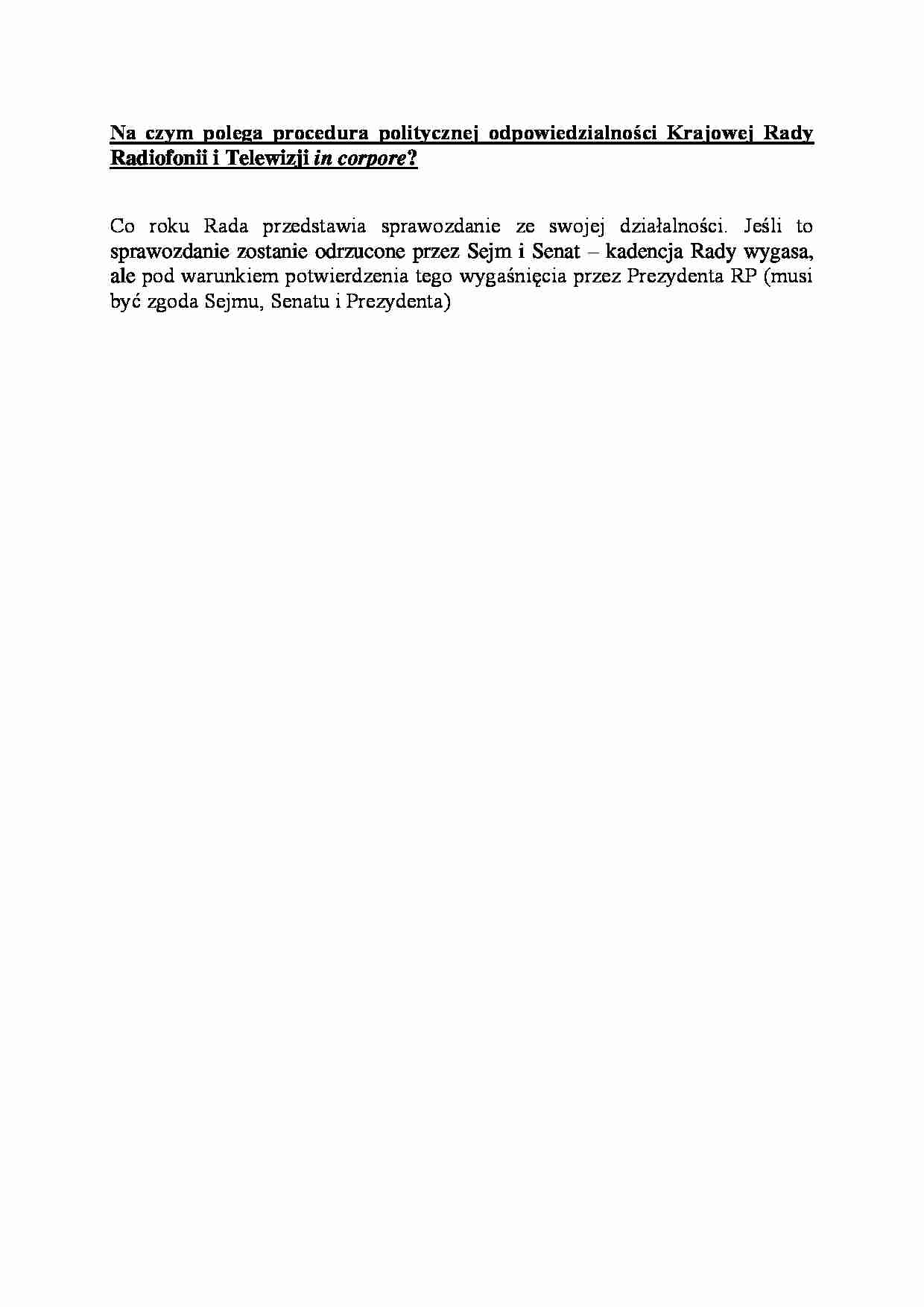 procedura politycznej odpowiedzialności Krajowej Rady Radiofonii i Telewizji in corpore - omówienie - strona 1