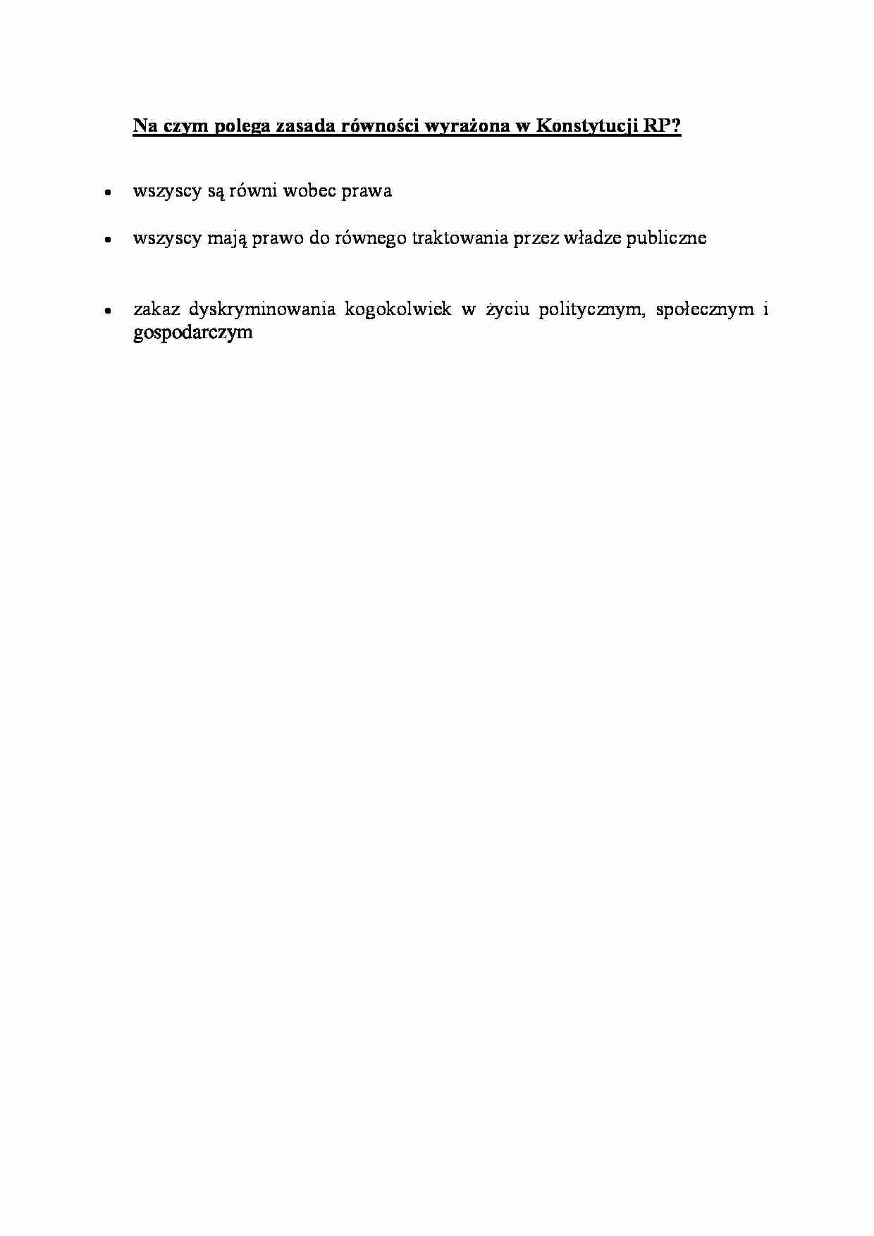 Zasada równości wyrażona w Konstytucji RP - omówienie - strona 1