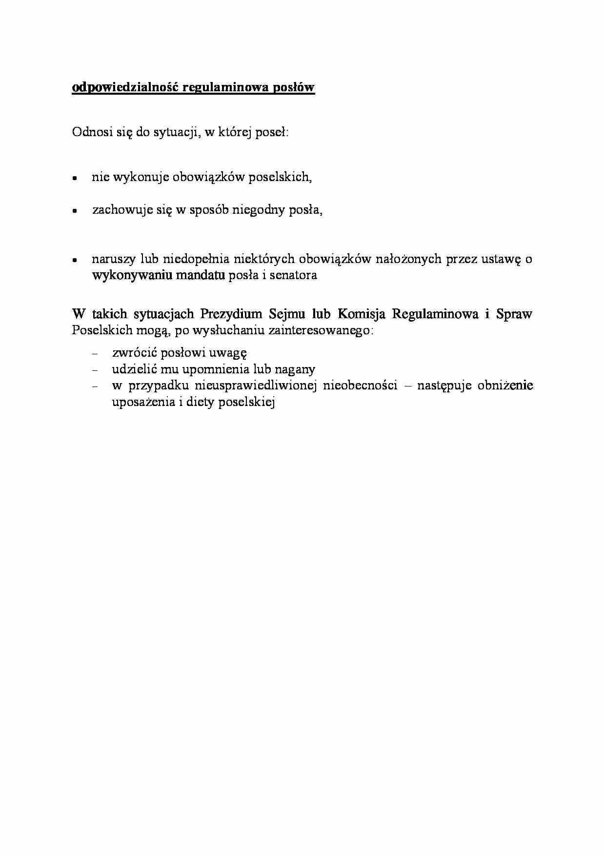 odpowiedzialność regulaminowa posłów - omówienie - strona 1