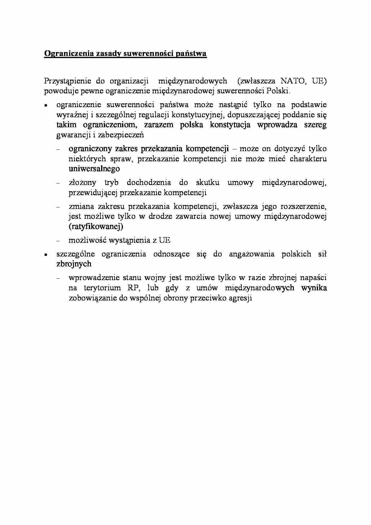 Ograniczenia zasady suwerenności państwa - omówienie - strona 1