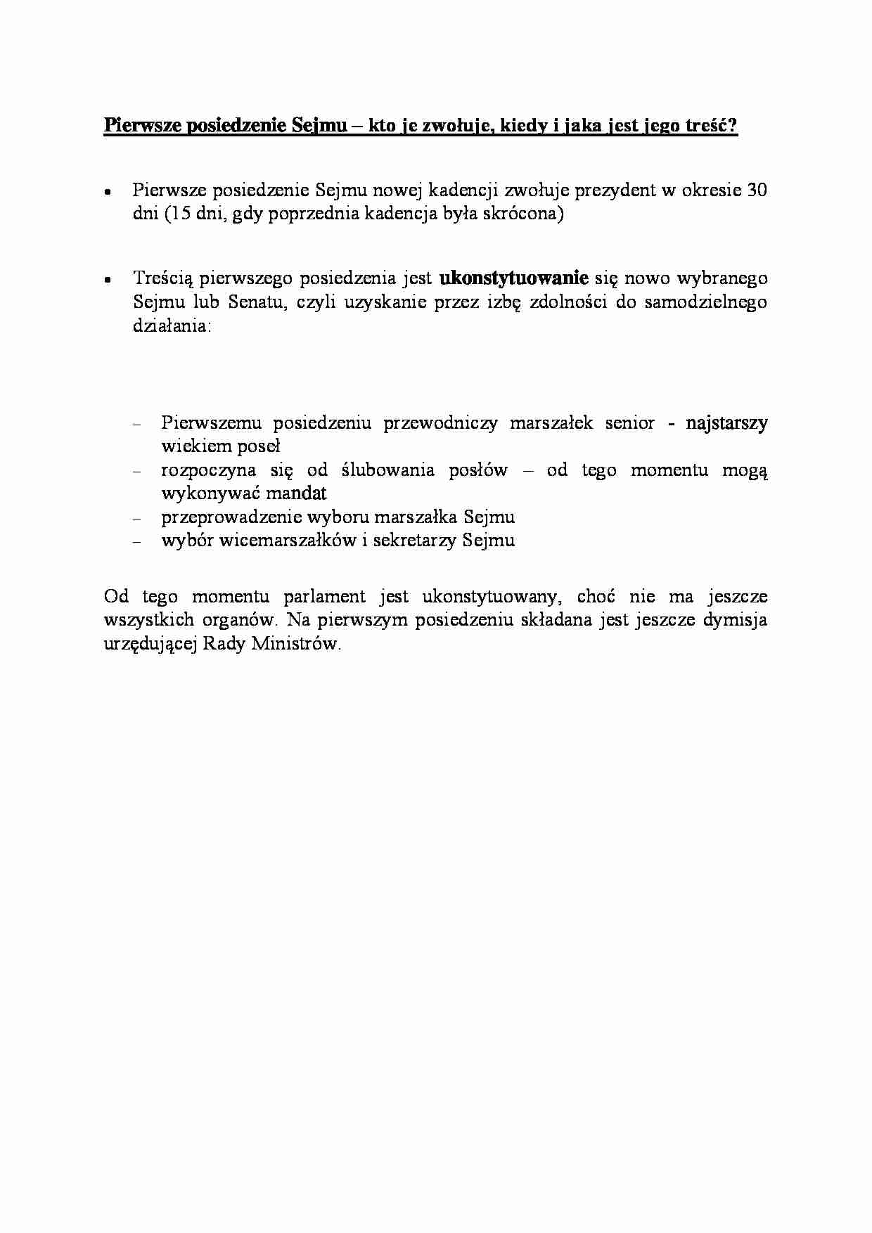 Pierwsze posiedzenie Sejmu - omówienie - strona 1