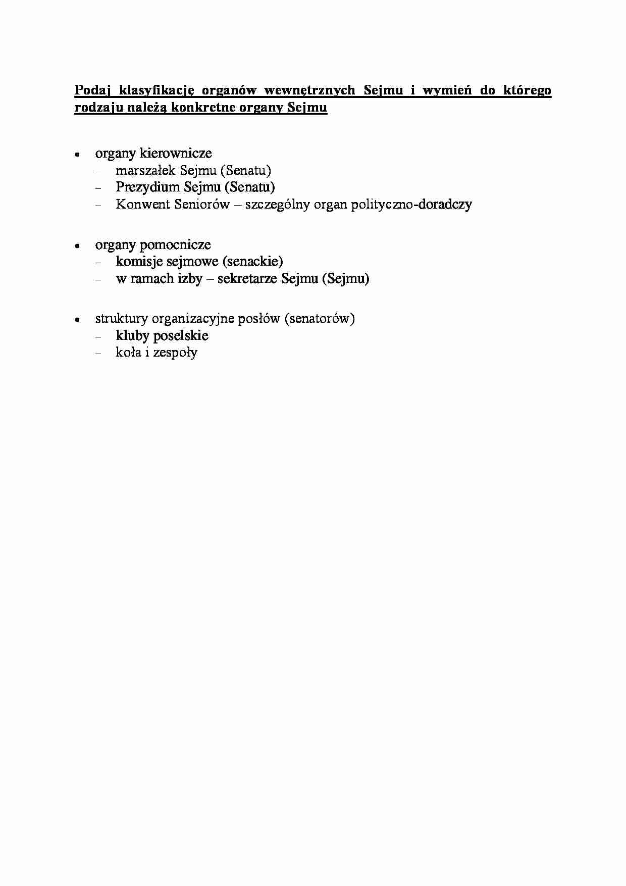Klasyfikacja wewnętrznych organów sejmu - omówienie - strona 1