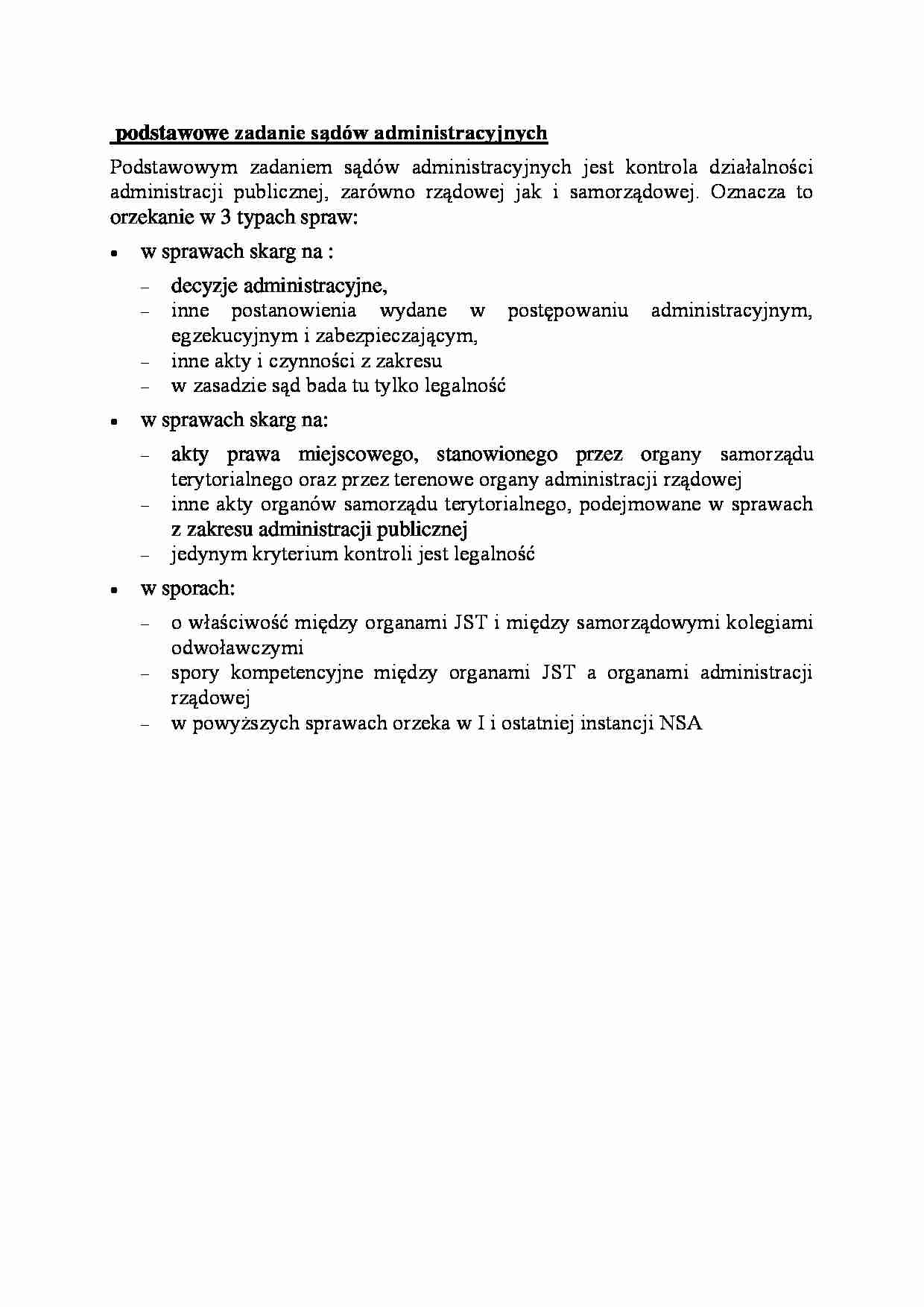 podstawowe zadanie sądów administracyjnych - omówienie - strona 1