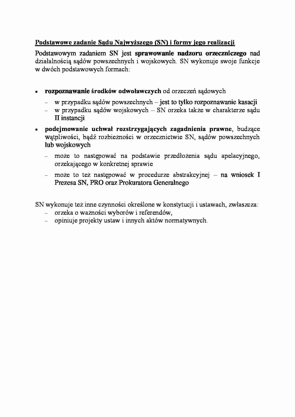 Podstawowe zadanie Sądu Najwyższego - omówienie - strona 1