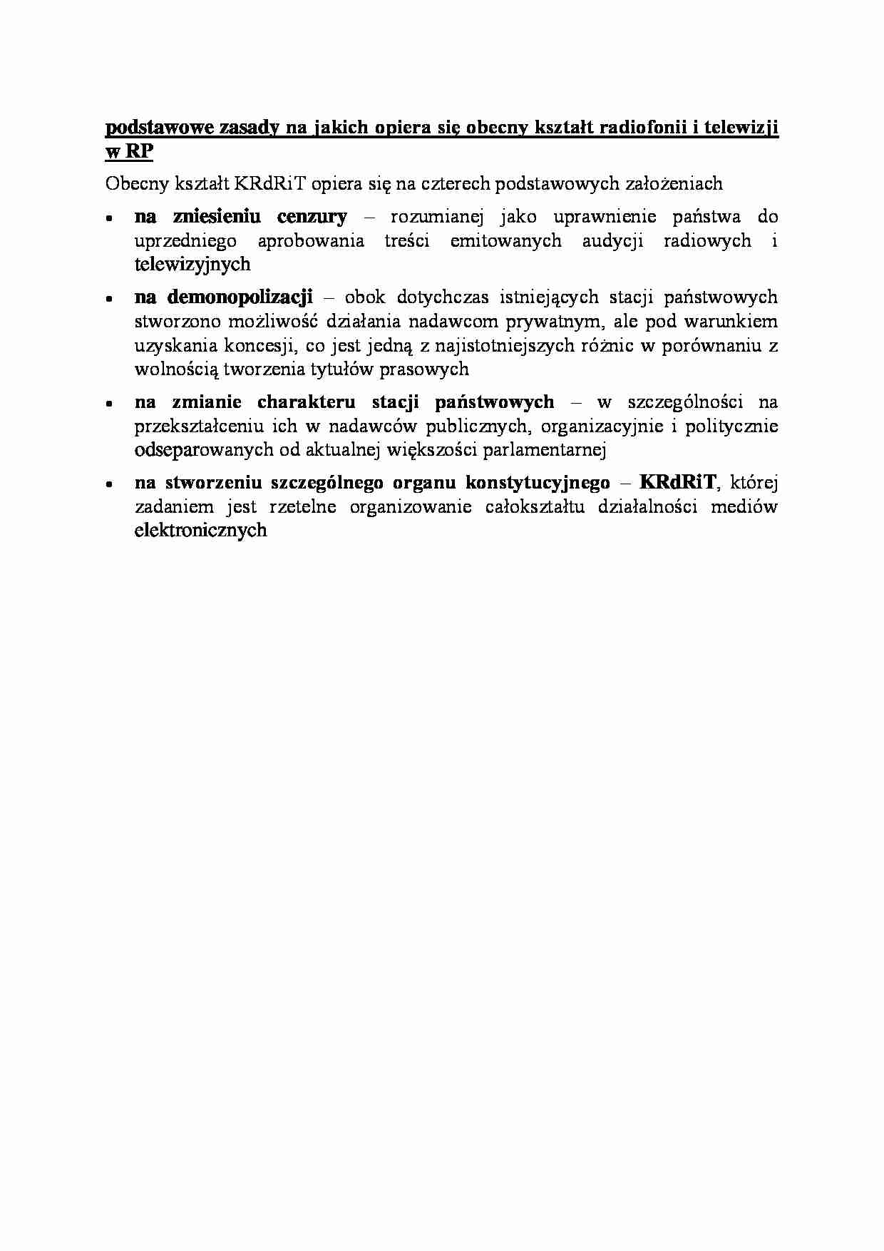 podstawowe zasady na jakich opiera się obecny kształt radiofonii i telewizji w RP - strona 1