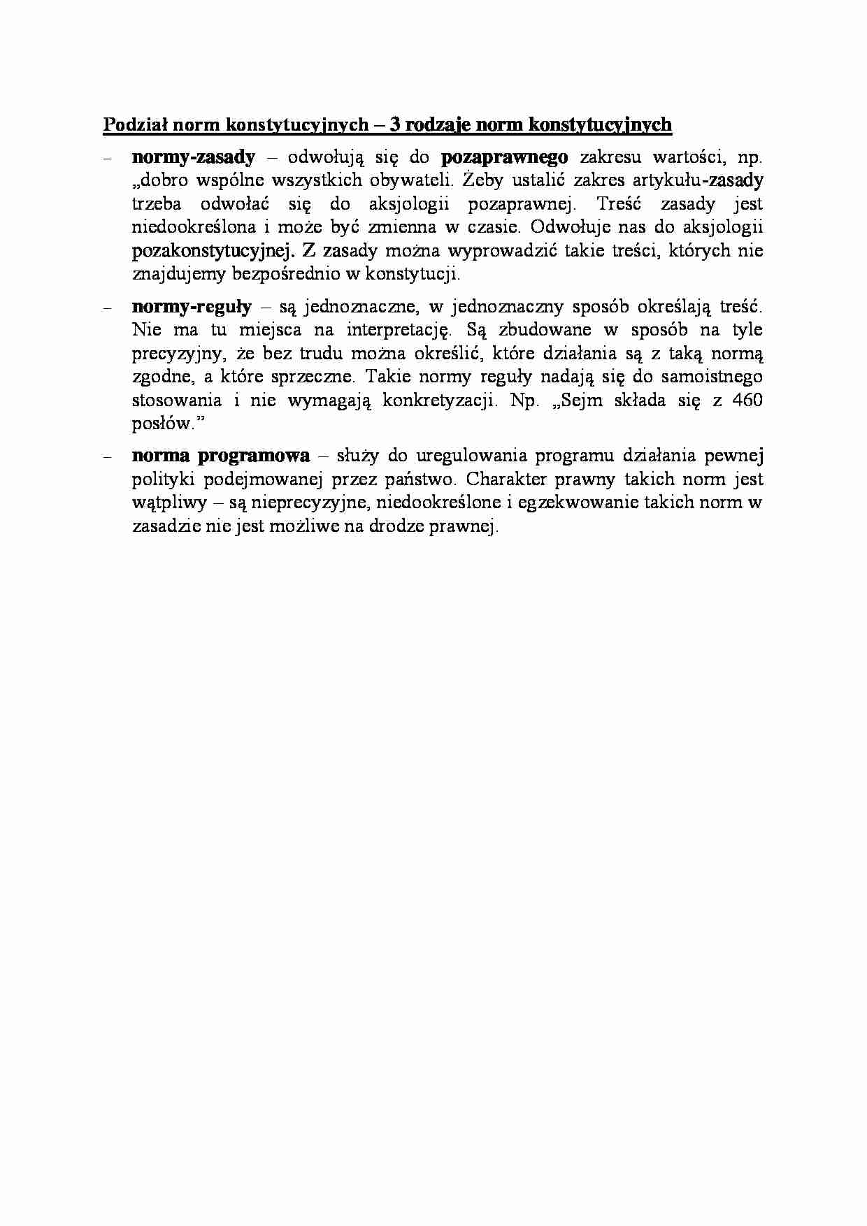 Podział norm konstytucyjnych - omówienie - strona 1