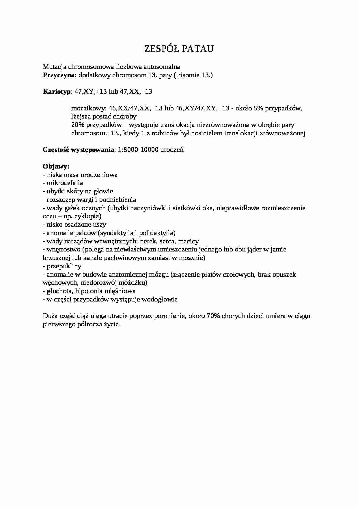 opis zespołu Patau - strona 1