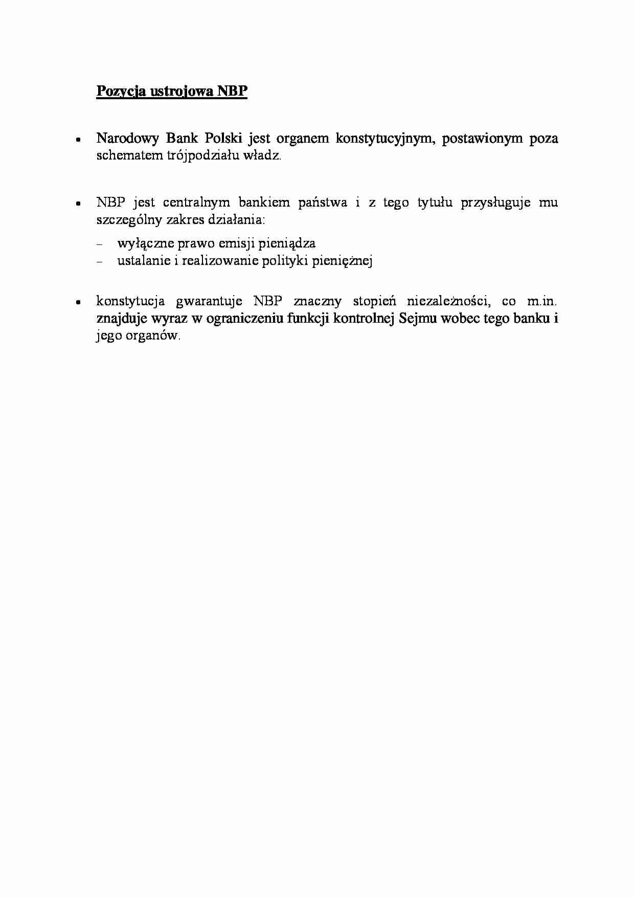 Pozycja ustrojowa NBP - omówienie - strona 1