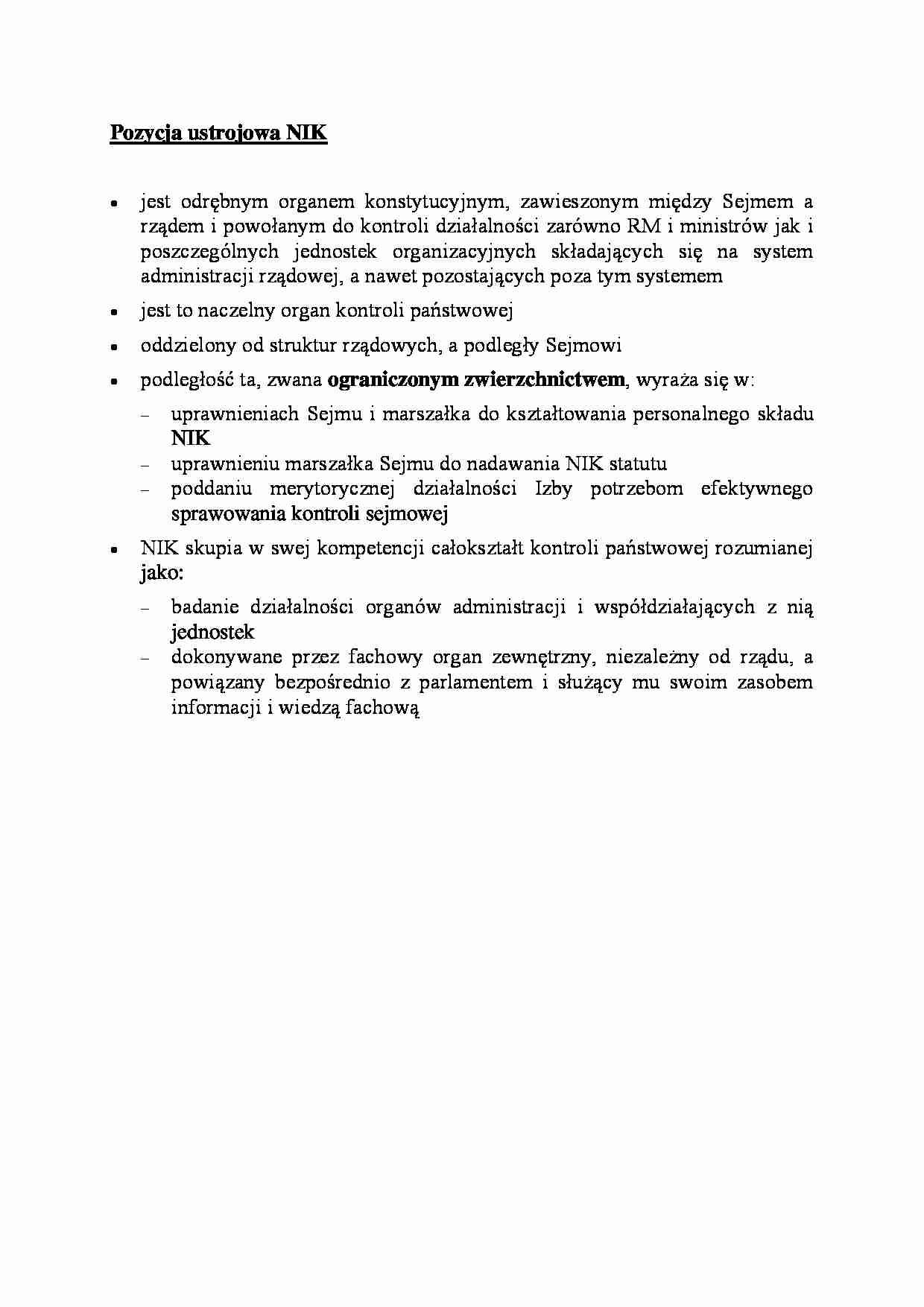 Pozycja ustrojowa NIK - omówienie - strona 1