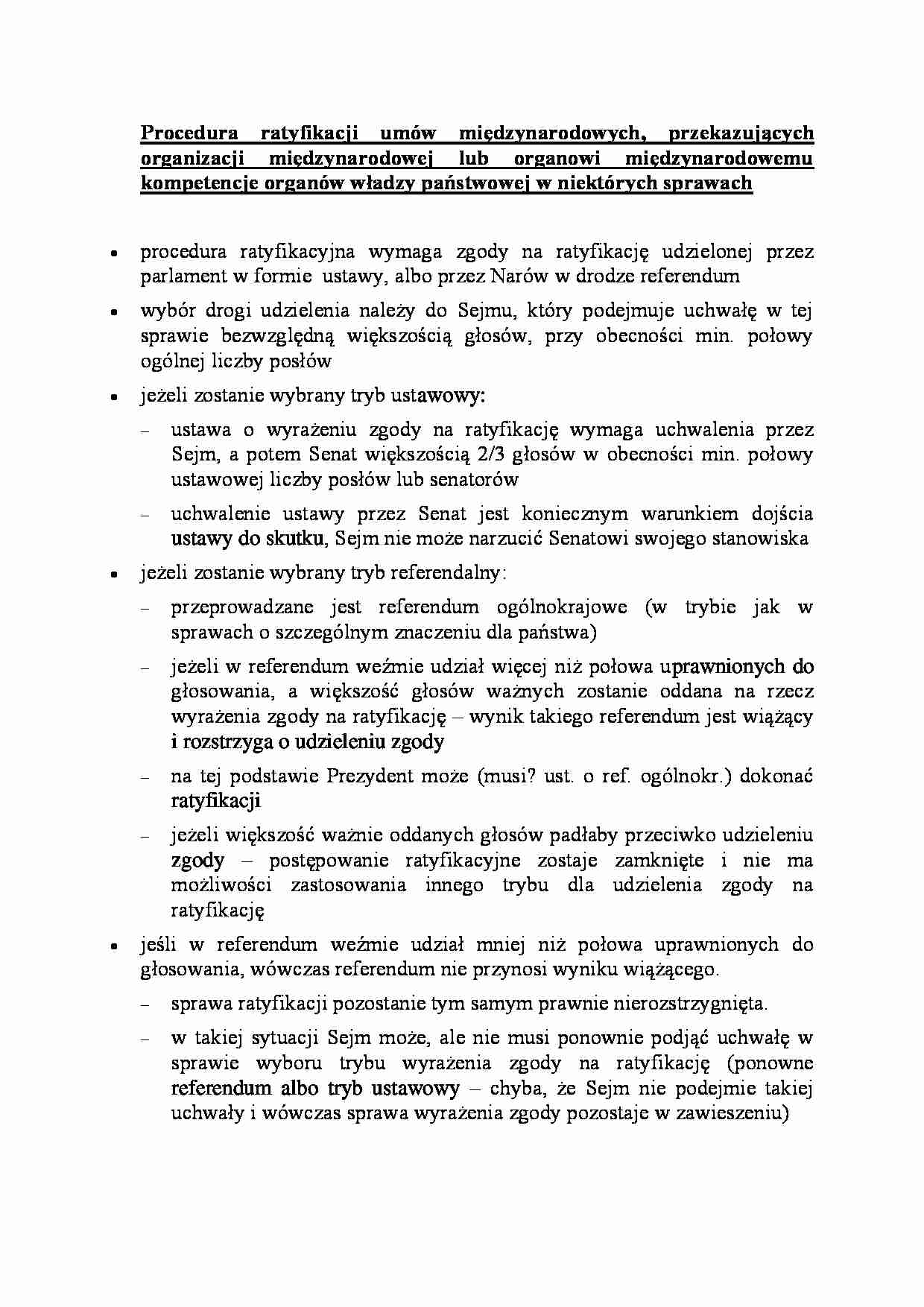 Procedura ratyfikacji umów międzynarodowych - omówienie - strona 1