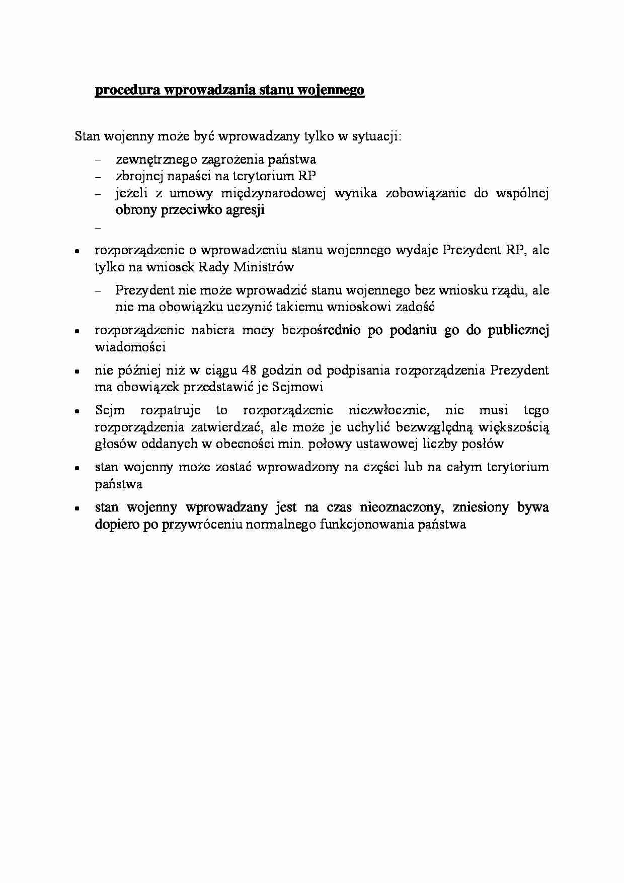 procedura wprowadzania stanu wojennego - omówienie - strona 1
