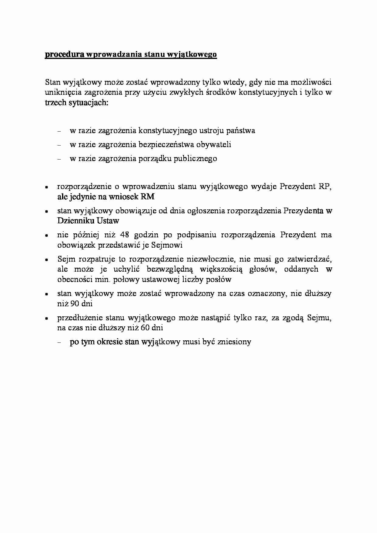 procedura wprowadzania stanu wyjątkowego - omówienie - strona 1