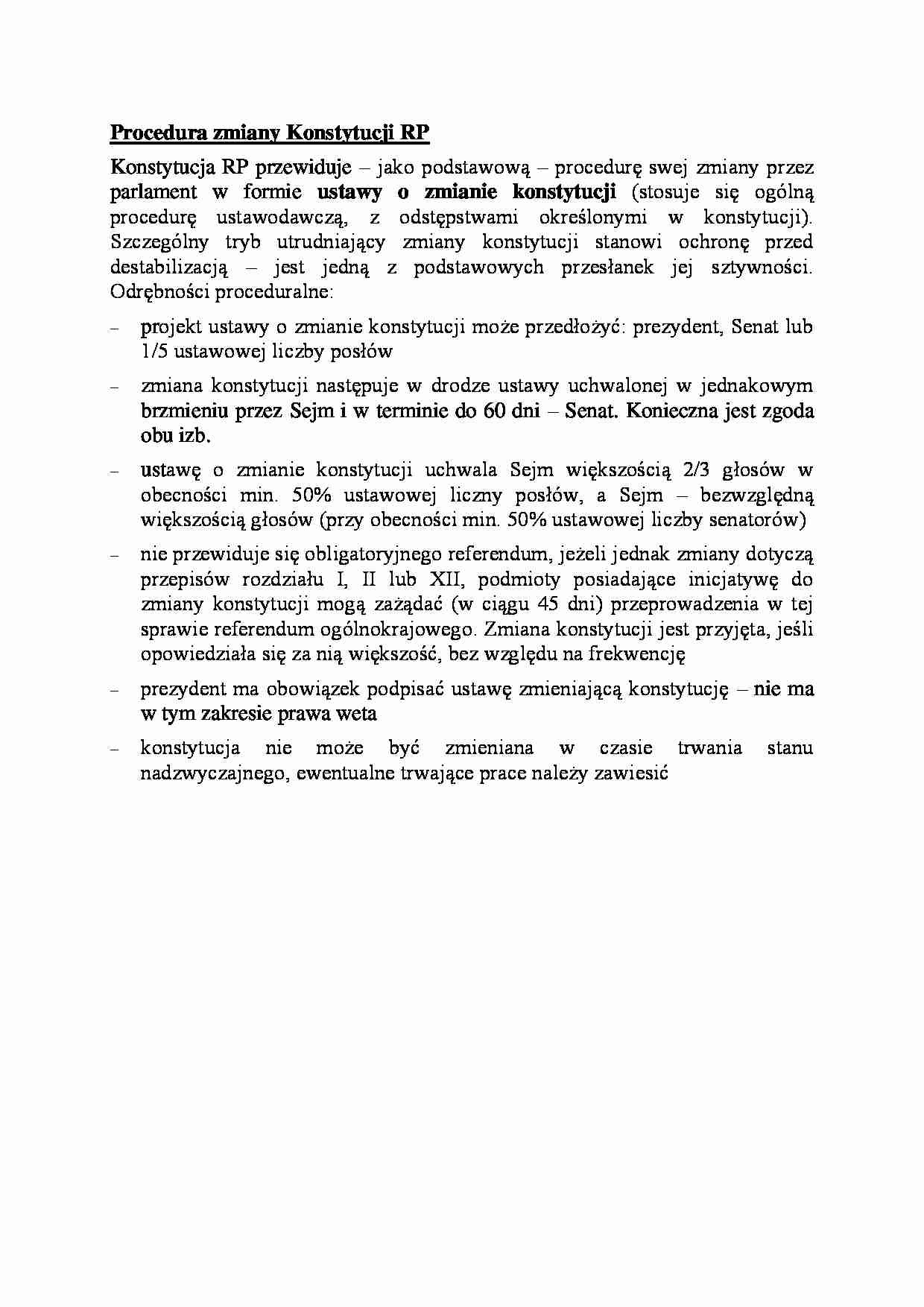 Procedura zmiany Konstytucji RP - omówienie - strona 1