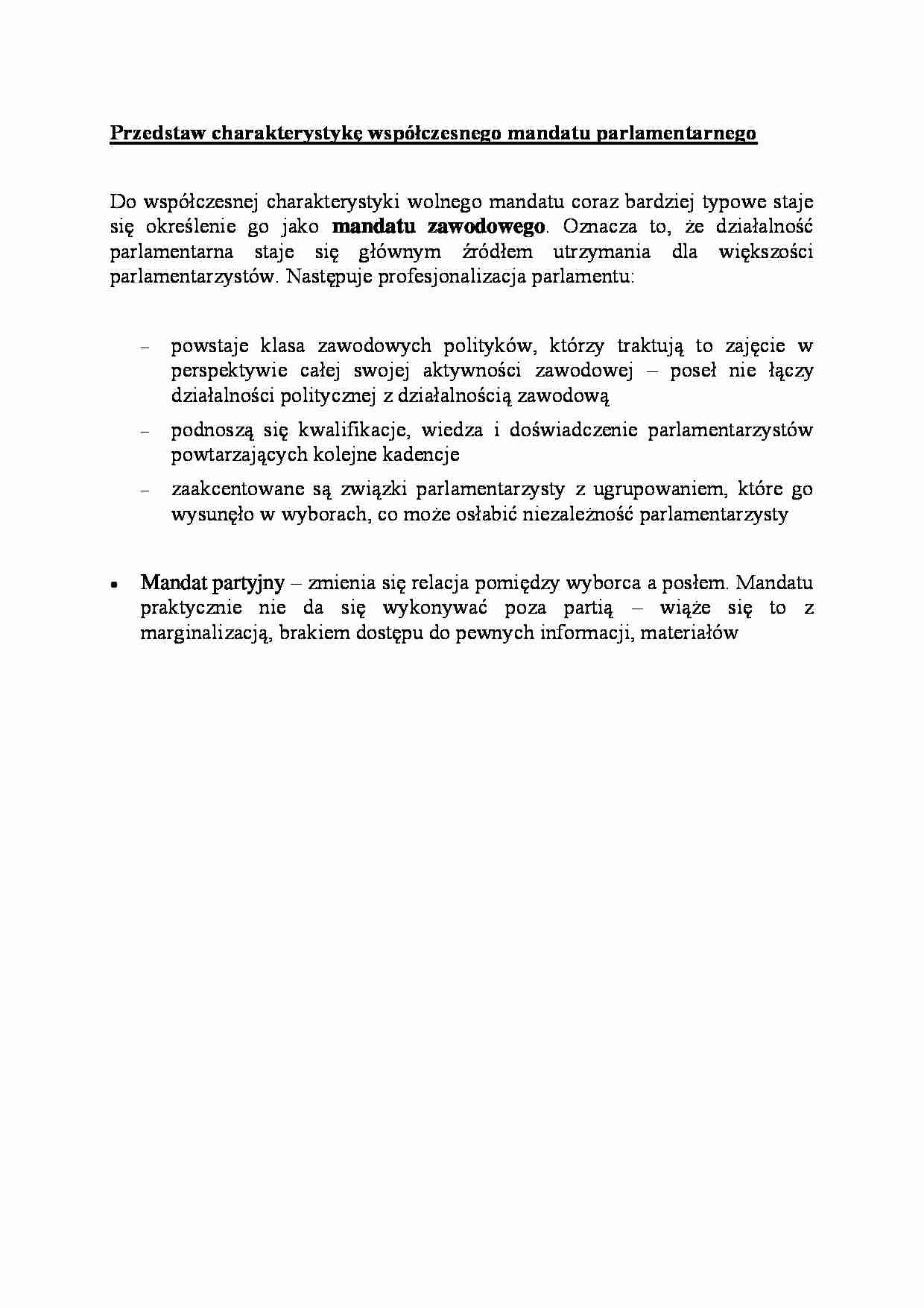Mandat parlamentarny - omówienie - mandat zawodowy - strona 1