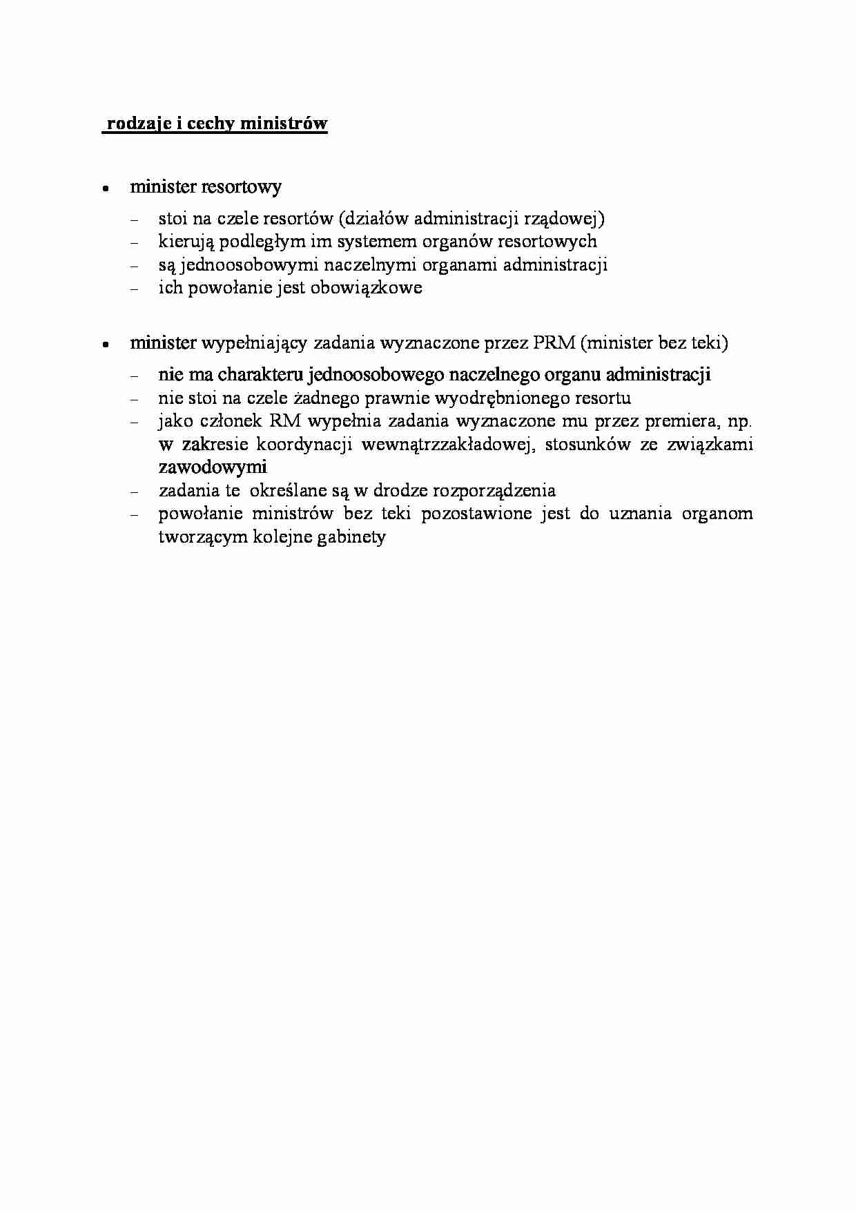 rodzaje i cechy ministrów - omówienie - strona 1