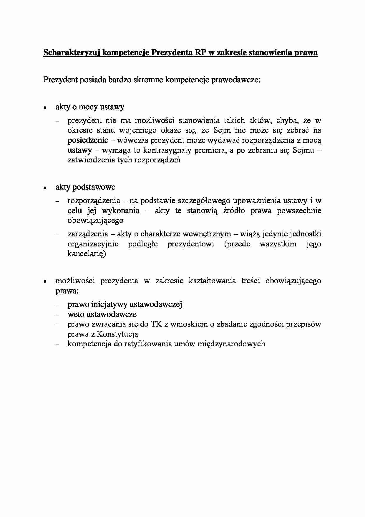 Scharakteryzuj kompetencje Prezydenta RP  - omówienie - strona 1