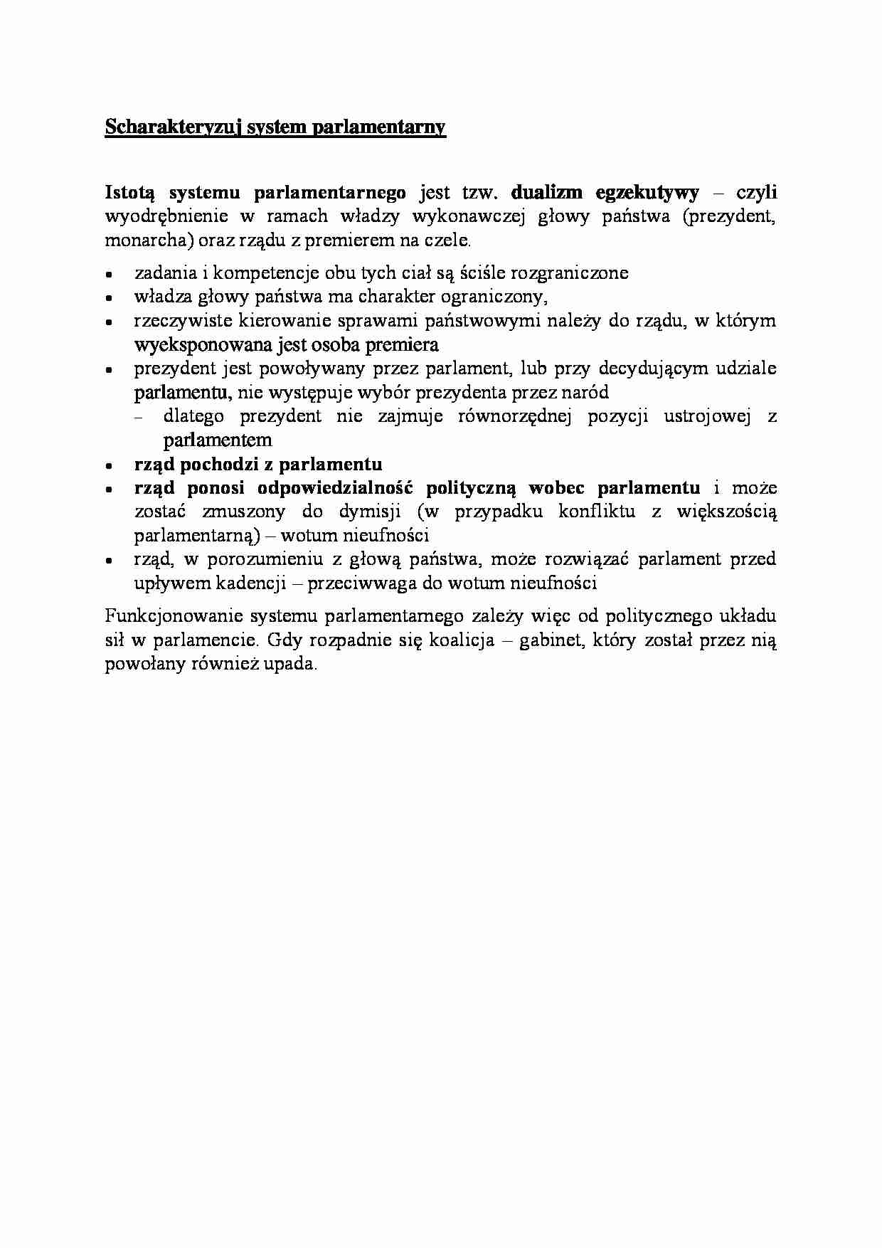 System parlamentarny - omówienie - strona 1
