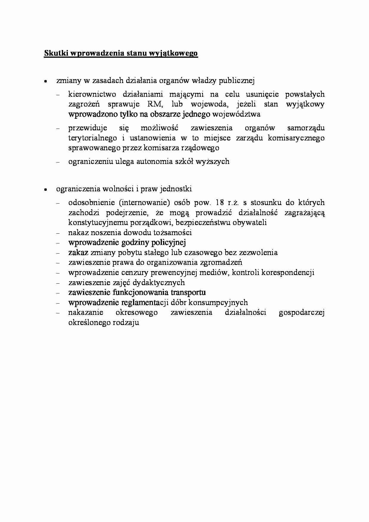 Skutki wprowadzenia stanu wyjątkowego - omówienie - strona 1