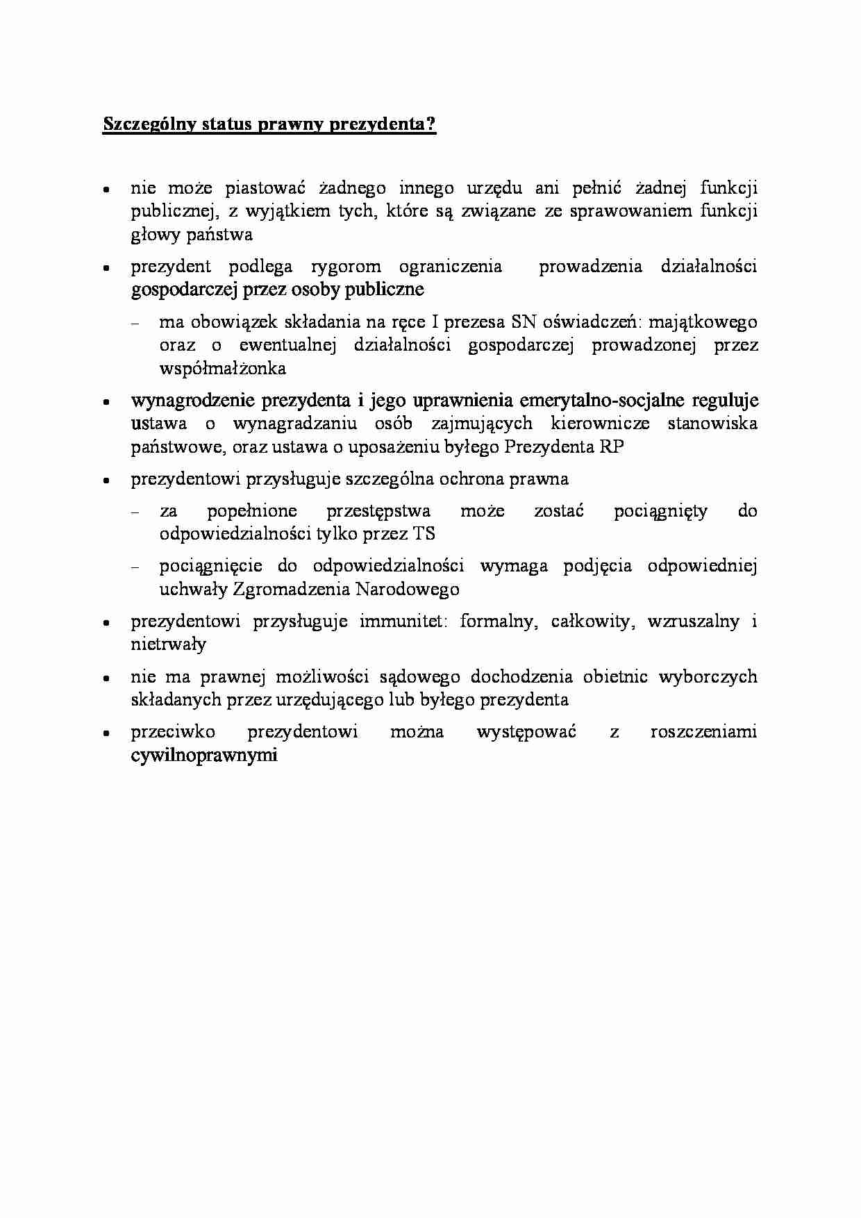 Szczególny status prawny prezydenta - omówienie - strona 1
