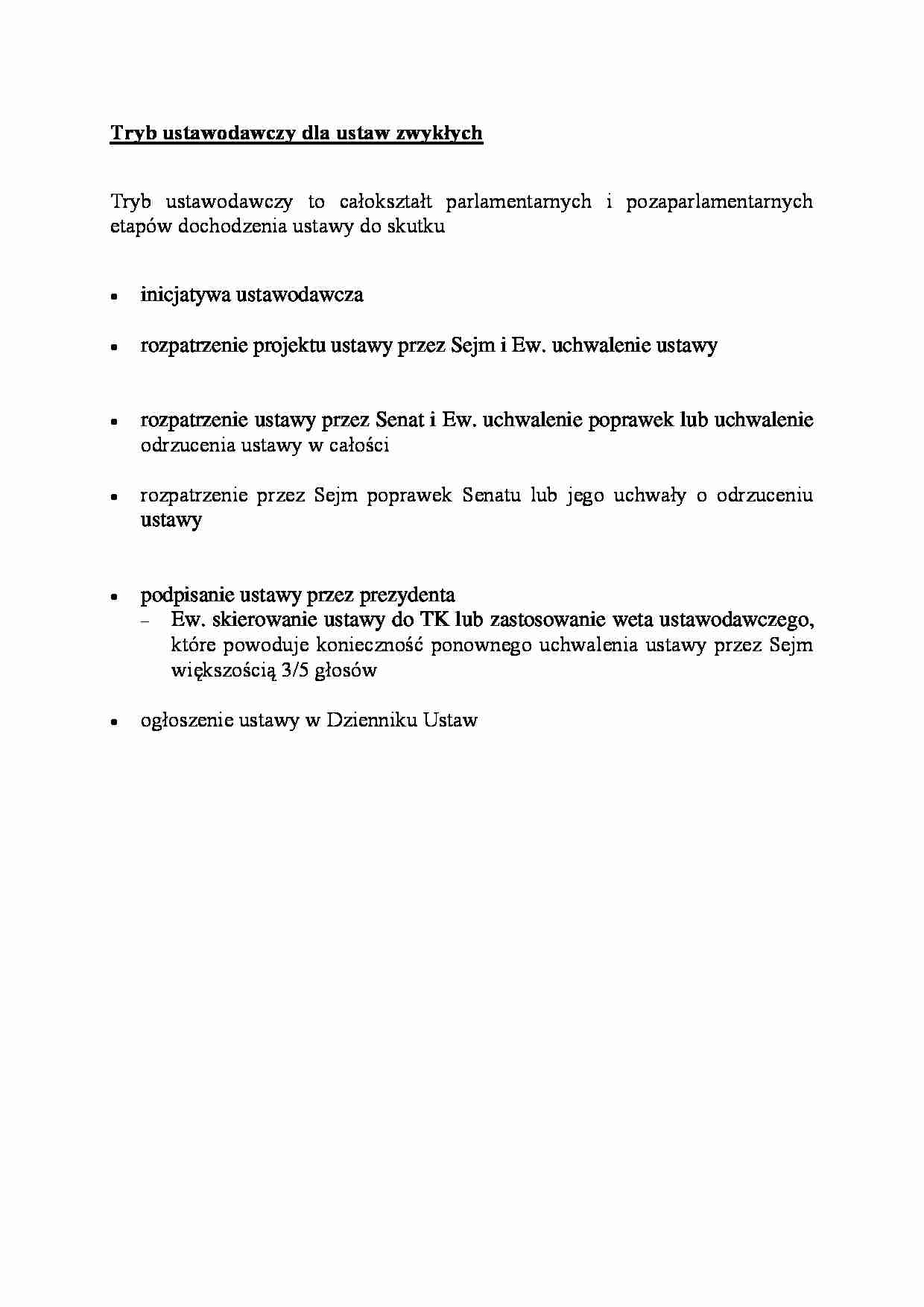 Tryb ustawodawczy dla ustaw zwykłych - omówienie - strona 1