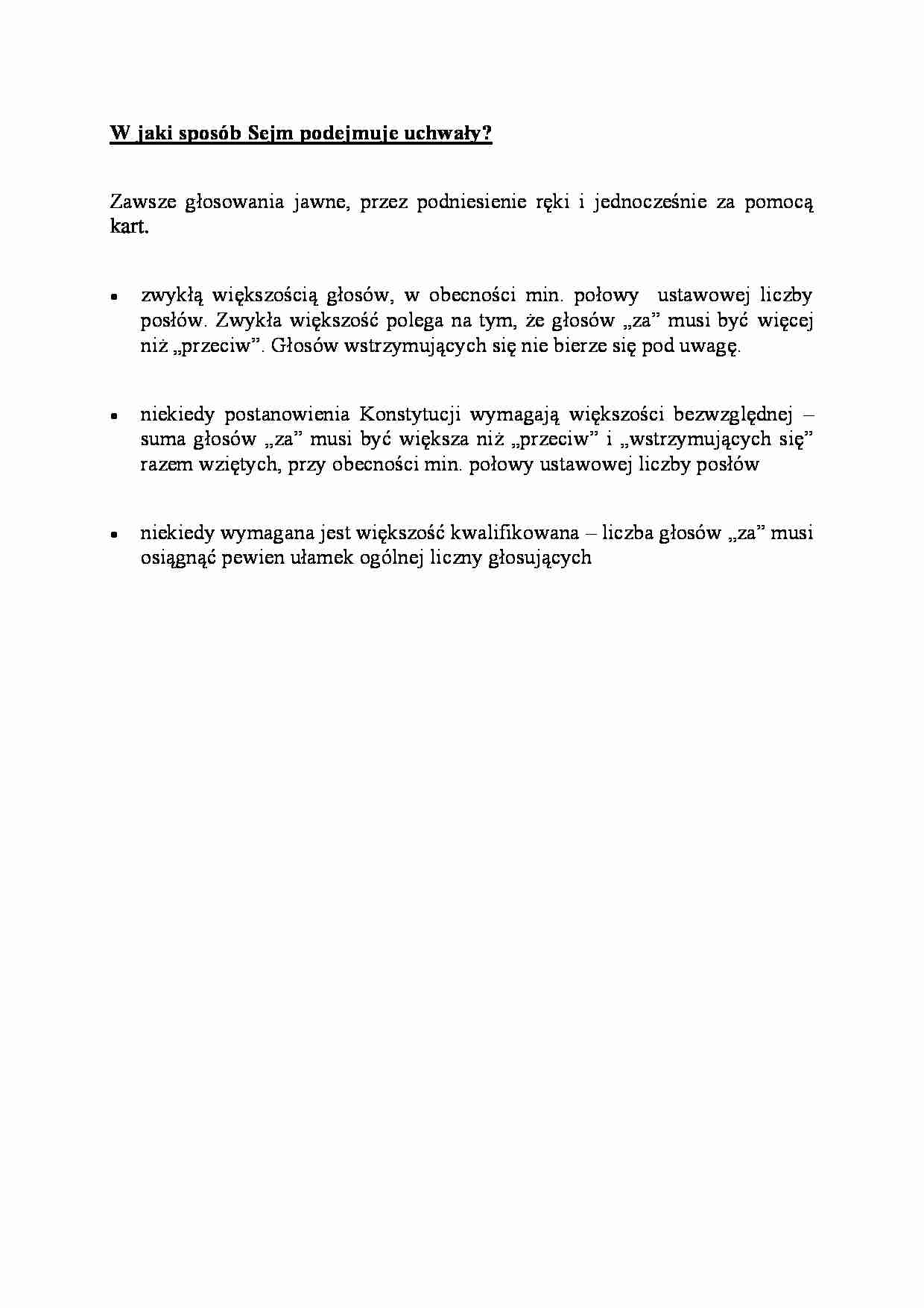 Podejmowanie uchwały przez sejm - omówienie - strona 1