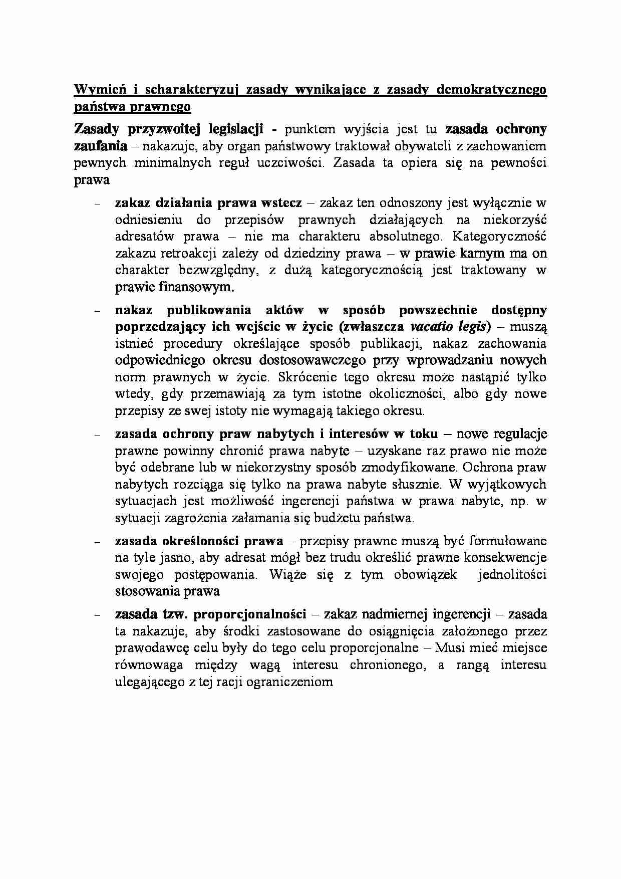 Zasady wynikające z zasady demokratycznego państwa prawnego - wykład - strona 1