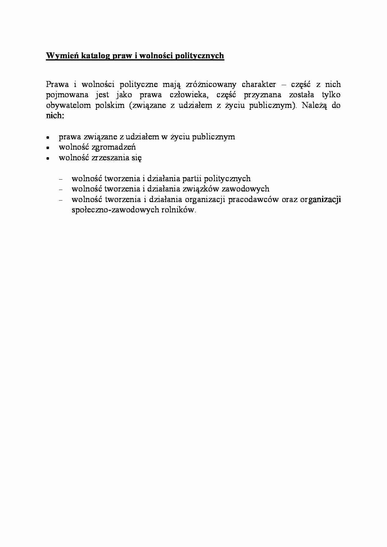 Katalog praw i wolności politycznych - opracowanie - strona 1