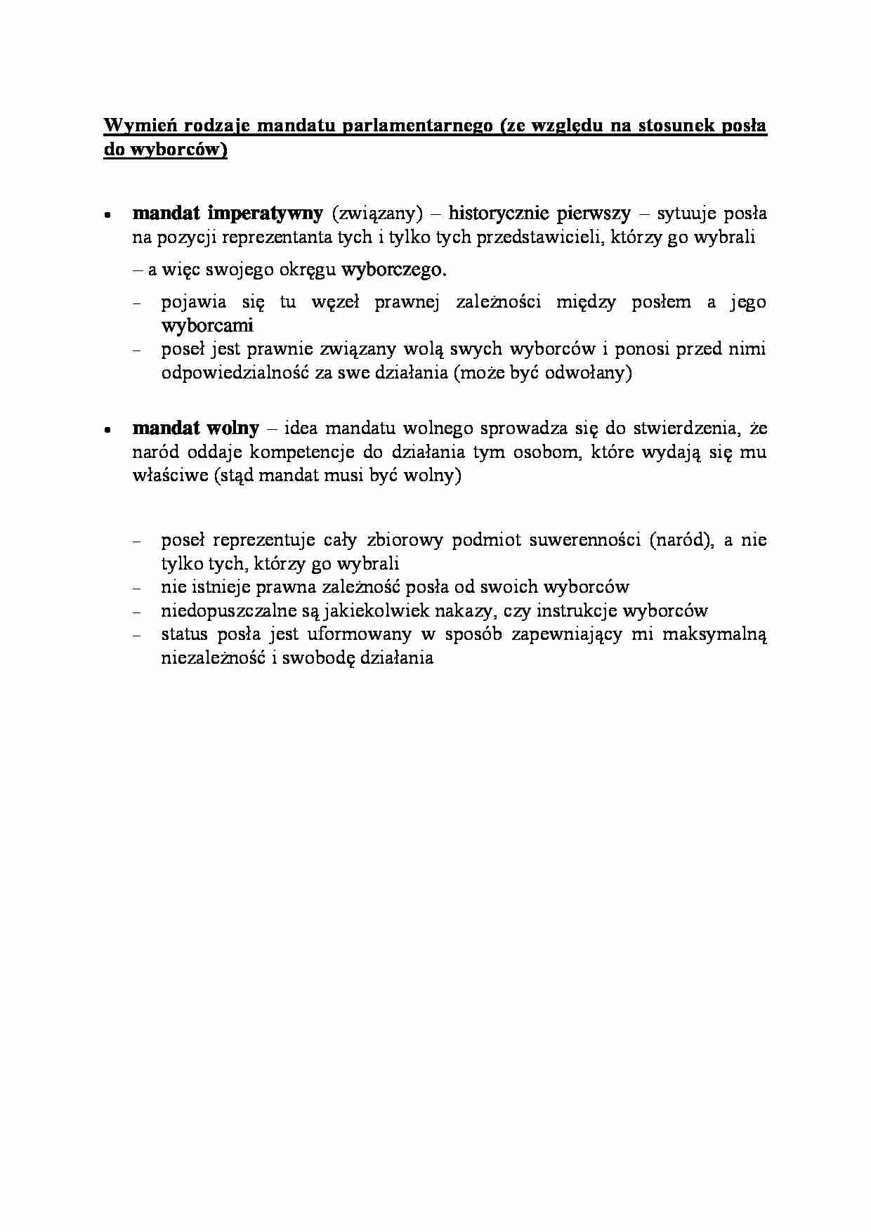 Wykład - rodzaje mandatu parlamentarnego - strona 1