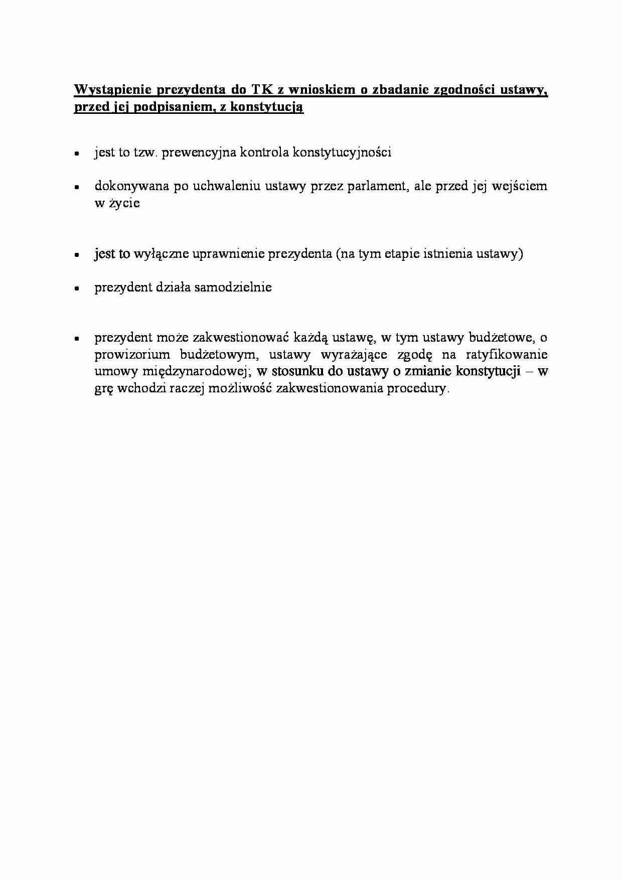 Wystąpienie prezydenta do TK z wnioskiem o zbadanie zgodności ustawy - wykład - strona 1