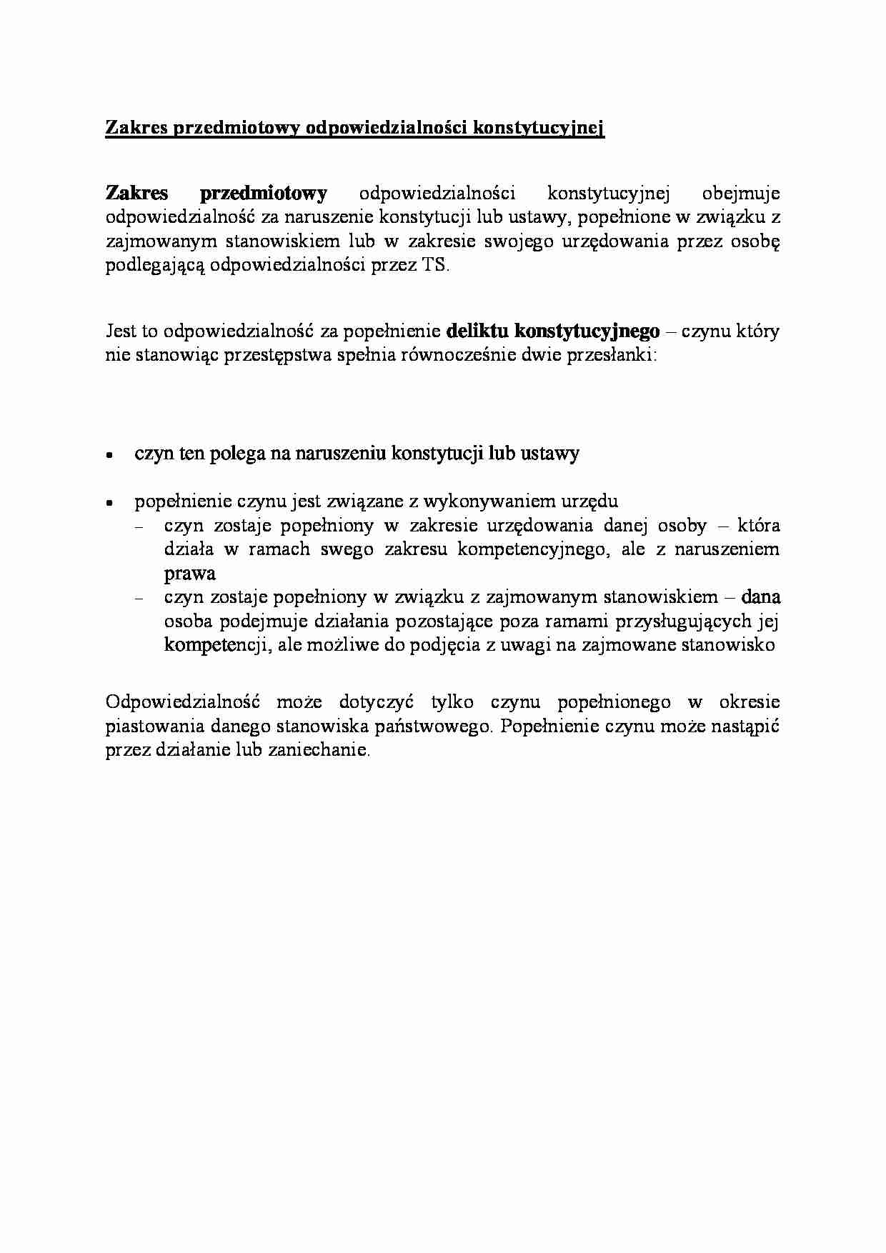 Zakres przedmiotowy odpowiedzialności konstytucyjnej - wykład - strona 1