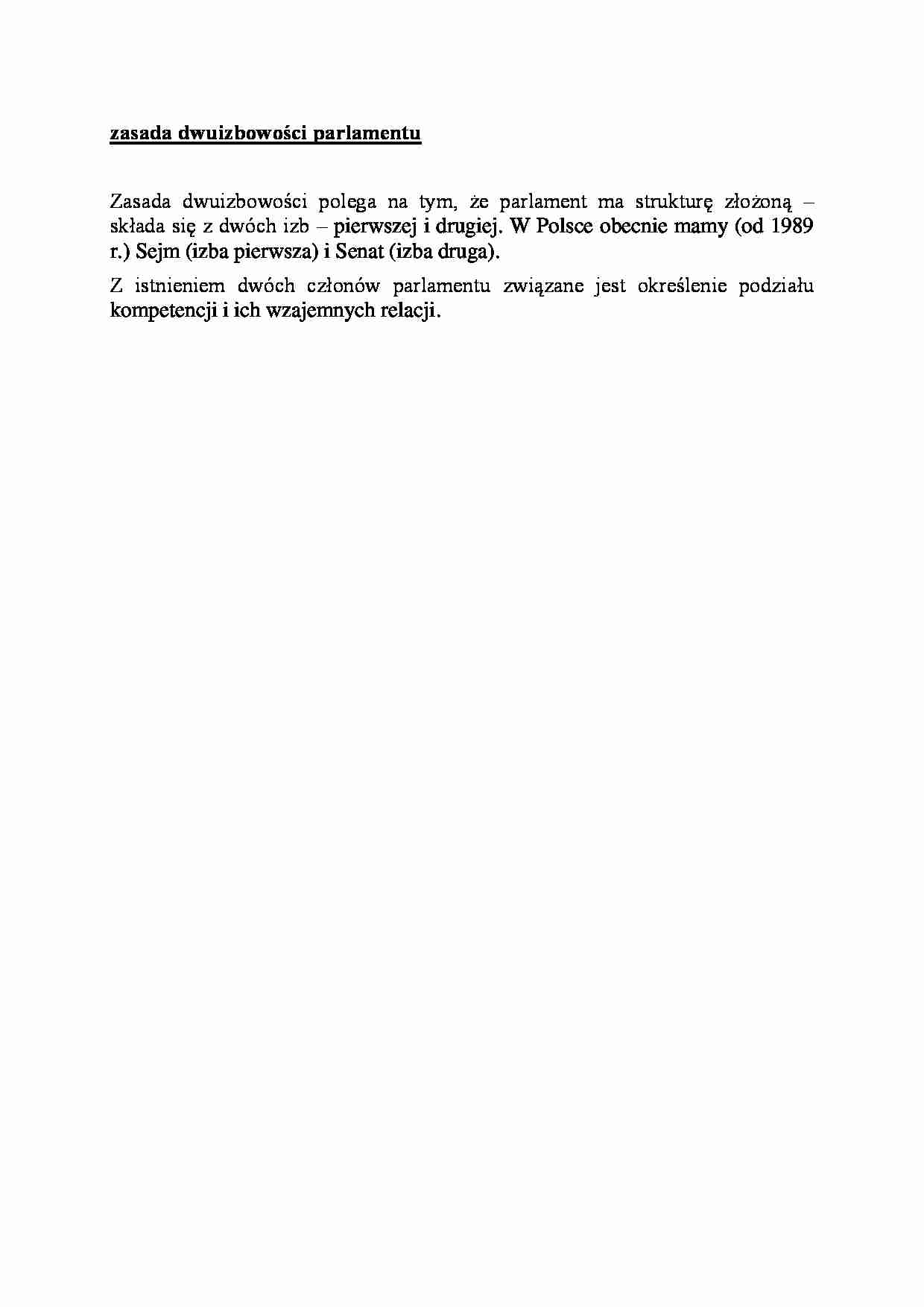Opracowanie - zasada dwuizbowości parlamentu - strona 1