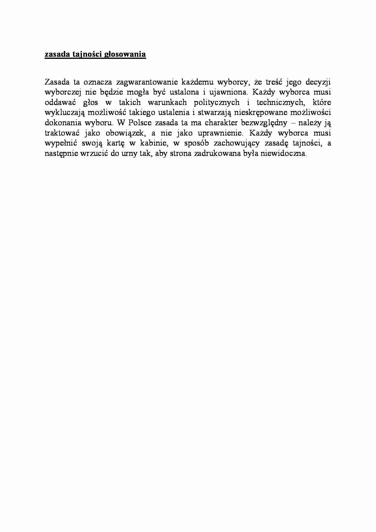 Opracowanie - zasada tajnosci głosowania - strona 1