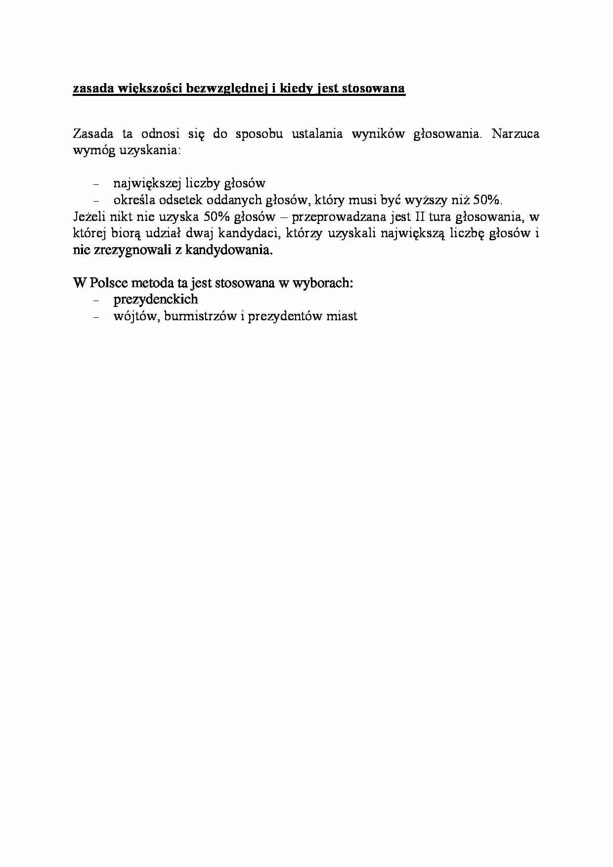 Opracowanie - zasada większości bezwzględnej - strona 1