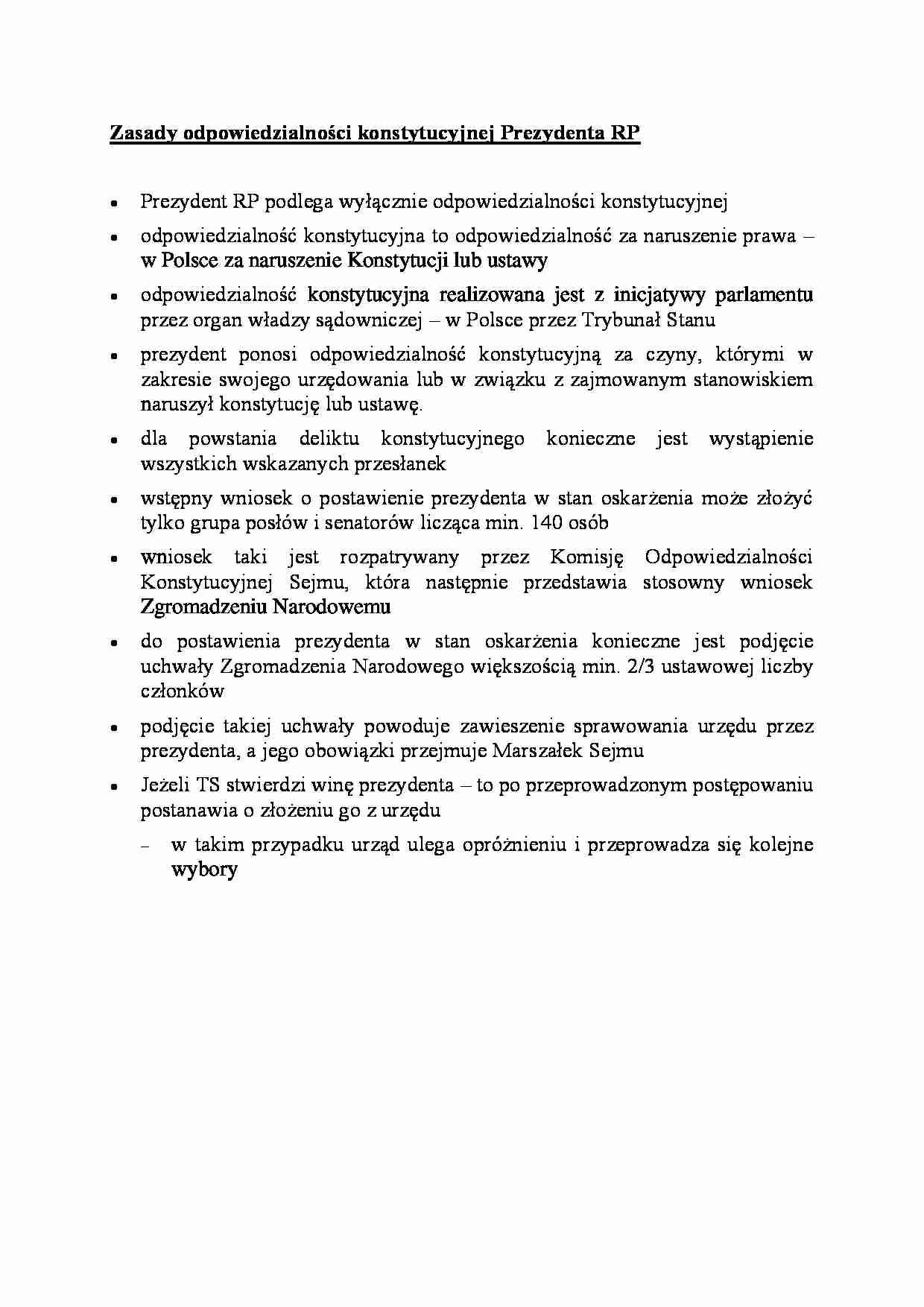 Zasady odpowiedzialności konstytucyjnej Prezydenta RP - wykład - strona 1