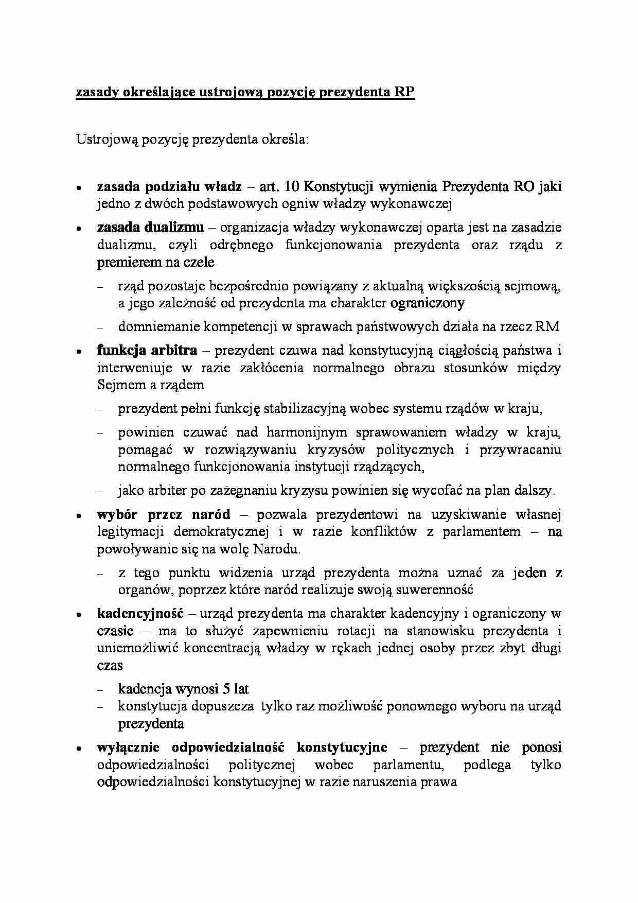 Ustrojowa pozycja prezydenta RP - wykład - strona 1