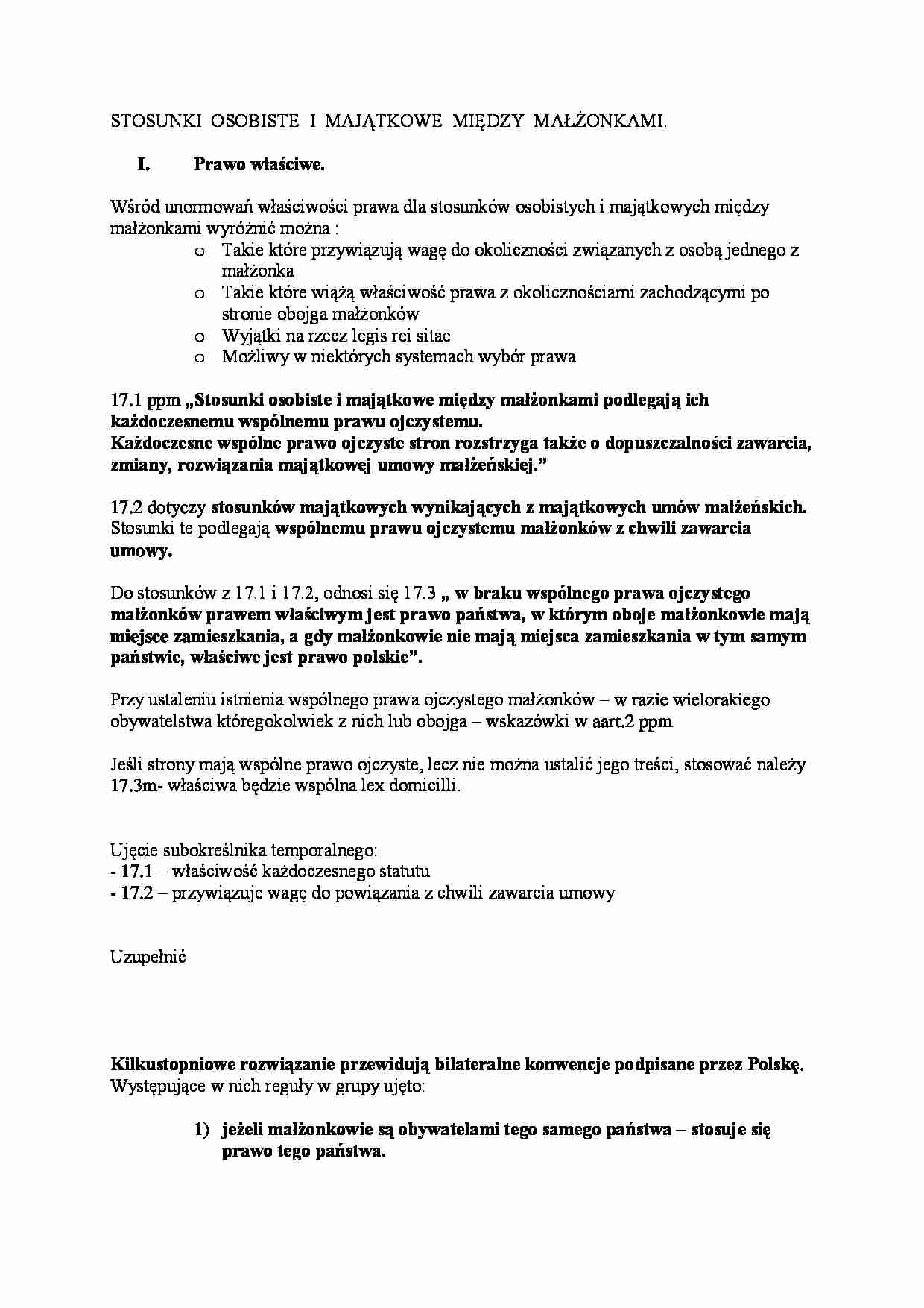 Stosunki osobiste i majątkowe między małżonkami - wykład - strona 1