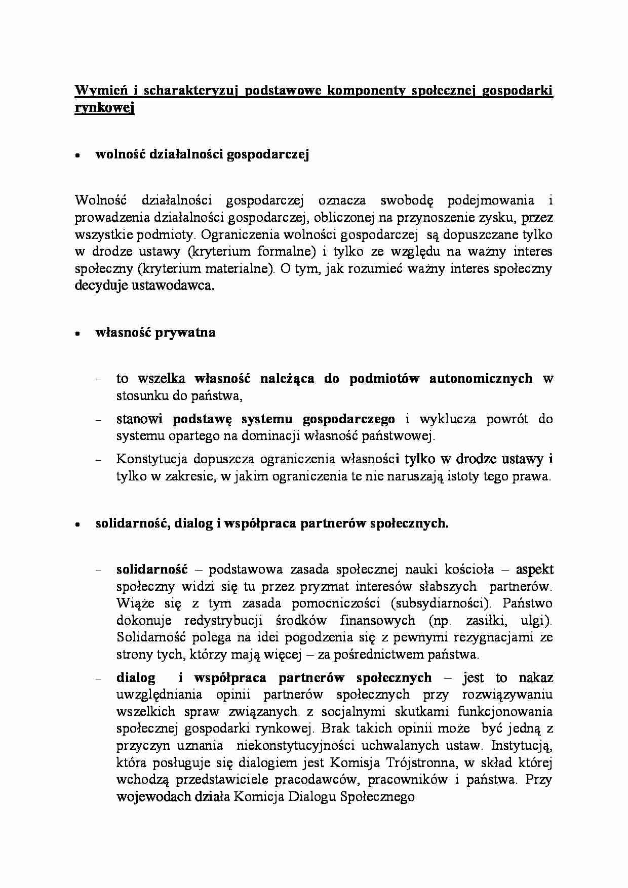 Podstawowe komponenty społecznej gospodarki rynkowej - wykład - strona 1