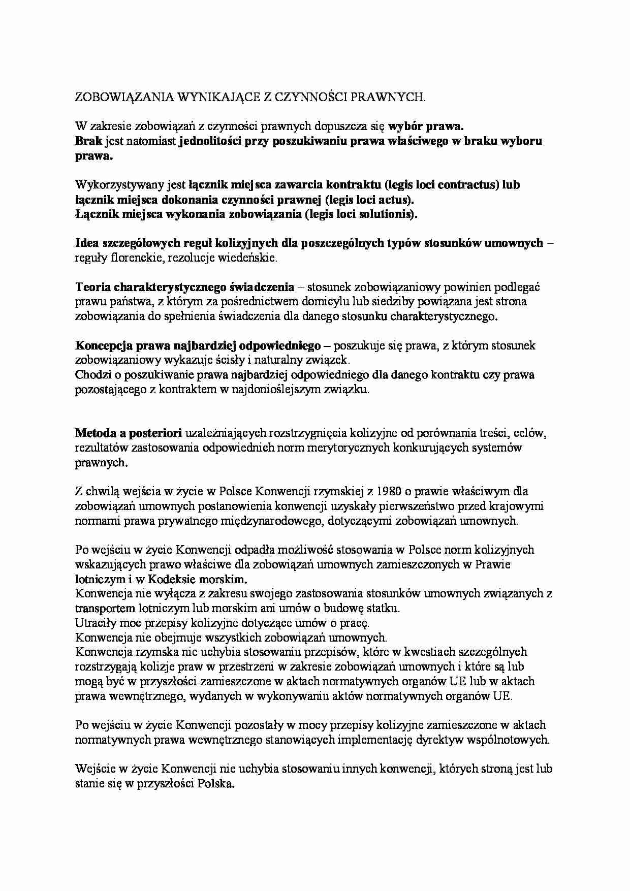 Zobowiązania wynikające czynności prawnych - omówienie - strona 1