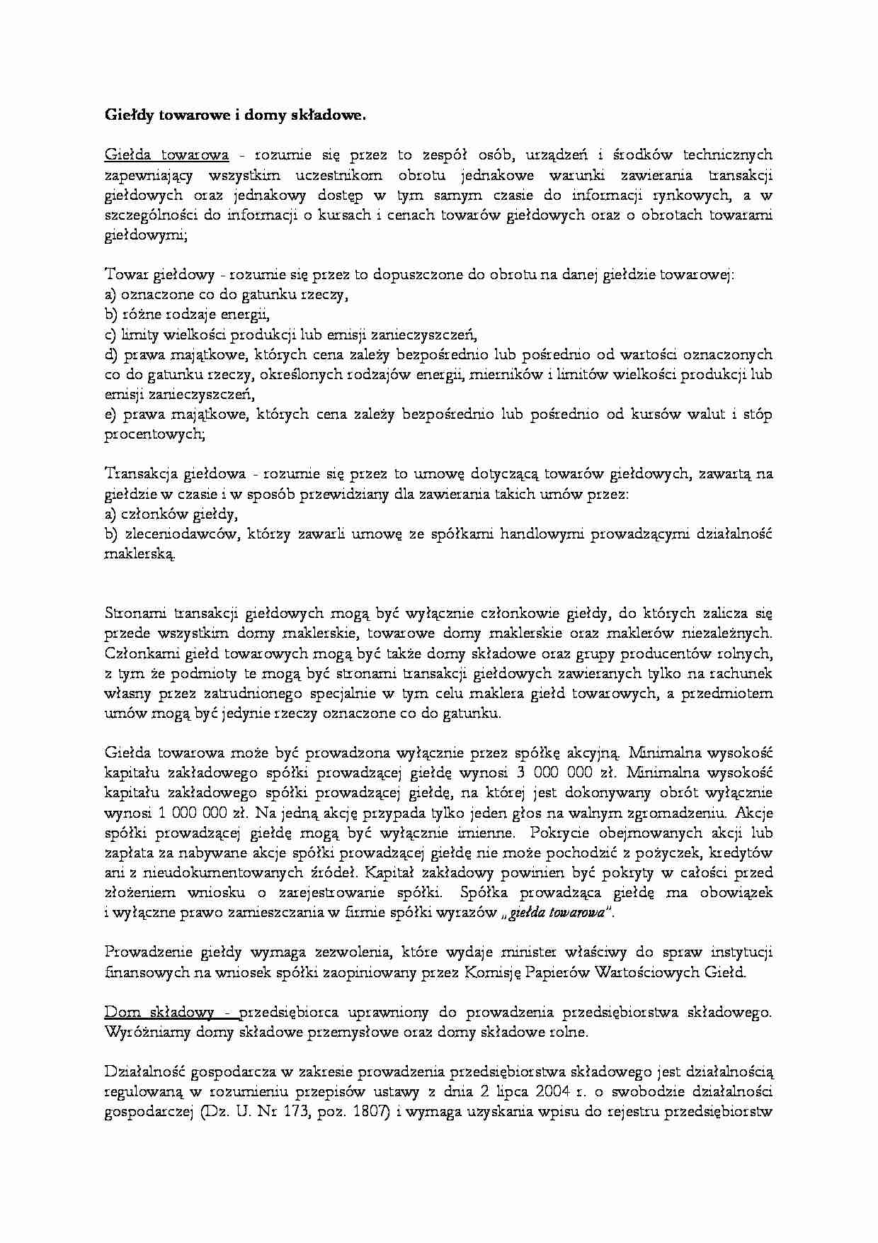 Giełdy towarowe i domy składowe - omówienie - strona 1