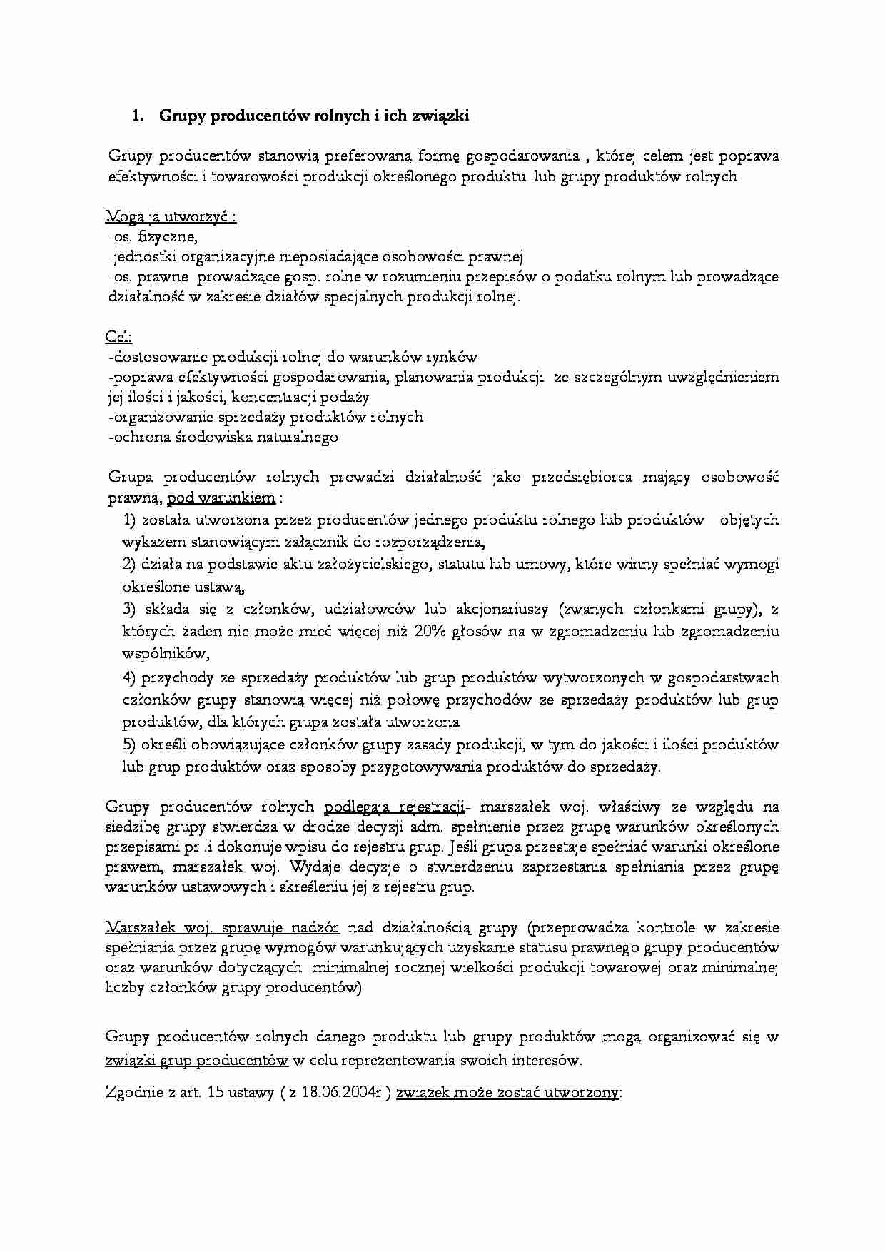 Grupy producentów rolnych i ich związki - omówienie - strona 1