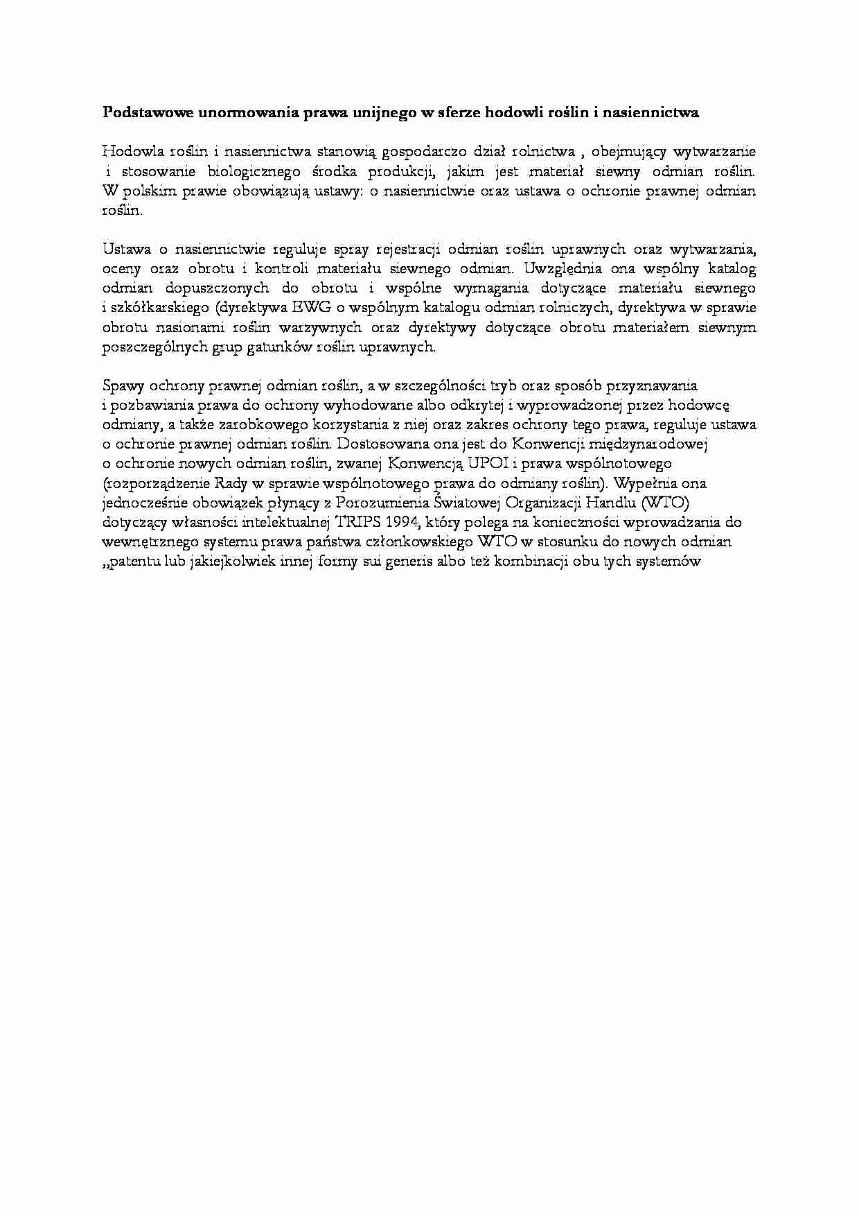 Podstawowe unormowania prawa unijnego  - omówienie - strona 1